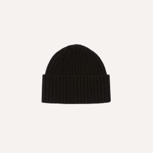 Black Lambswool Ribbed Knit Cap