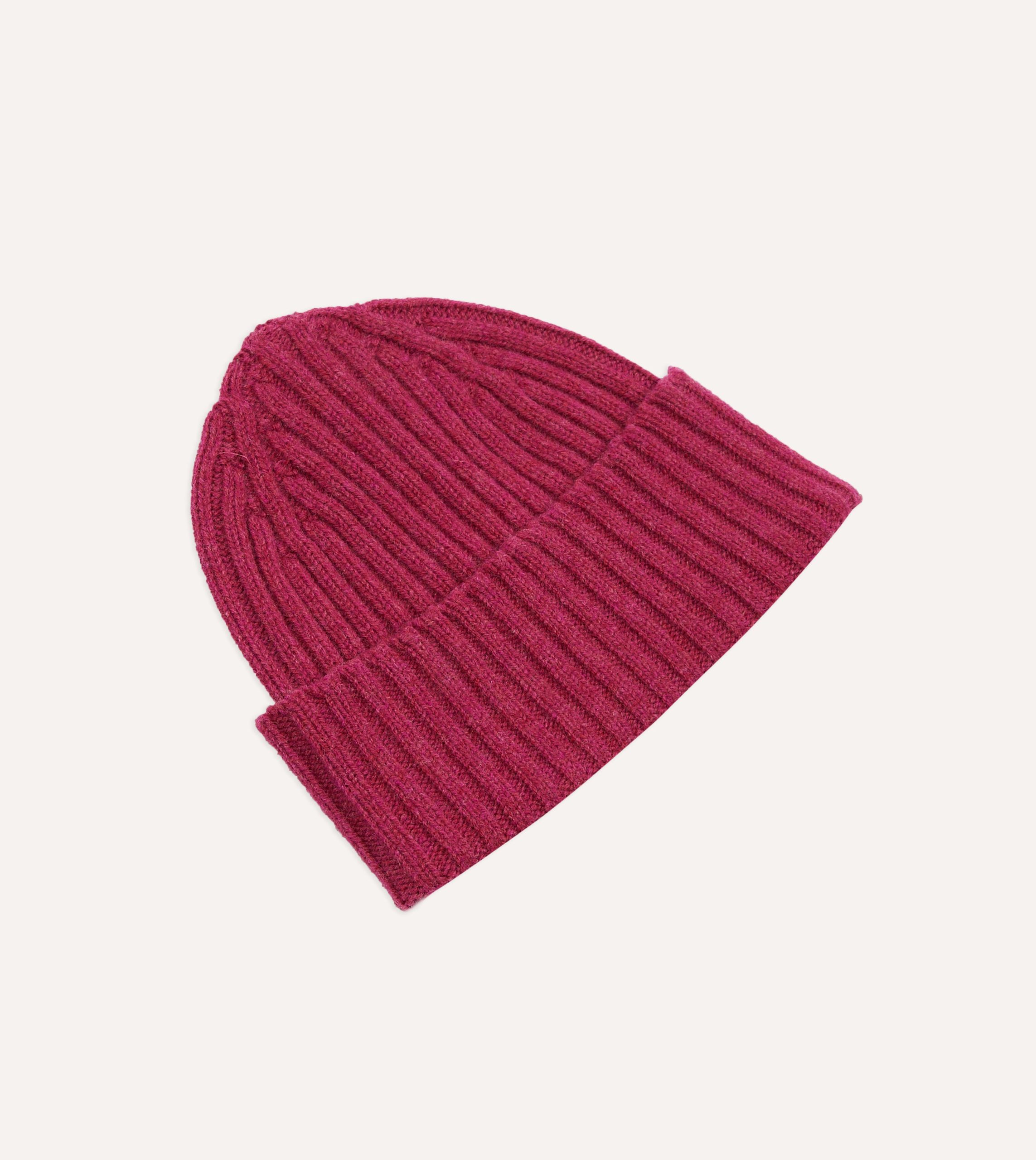 Fuchsia Lambswool Ribbed Knit Cap - Image 4