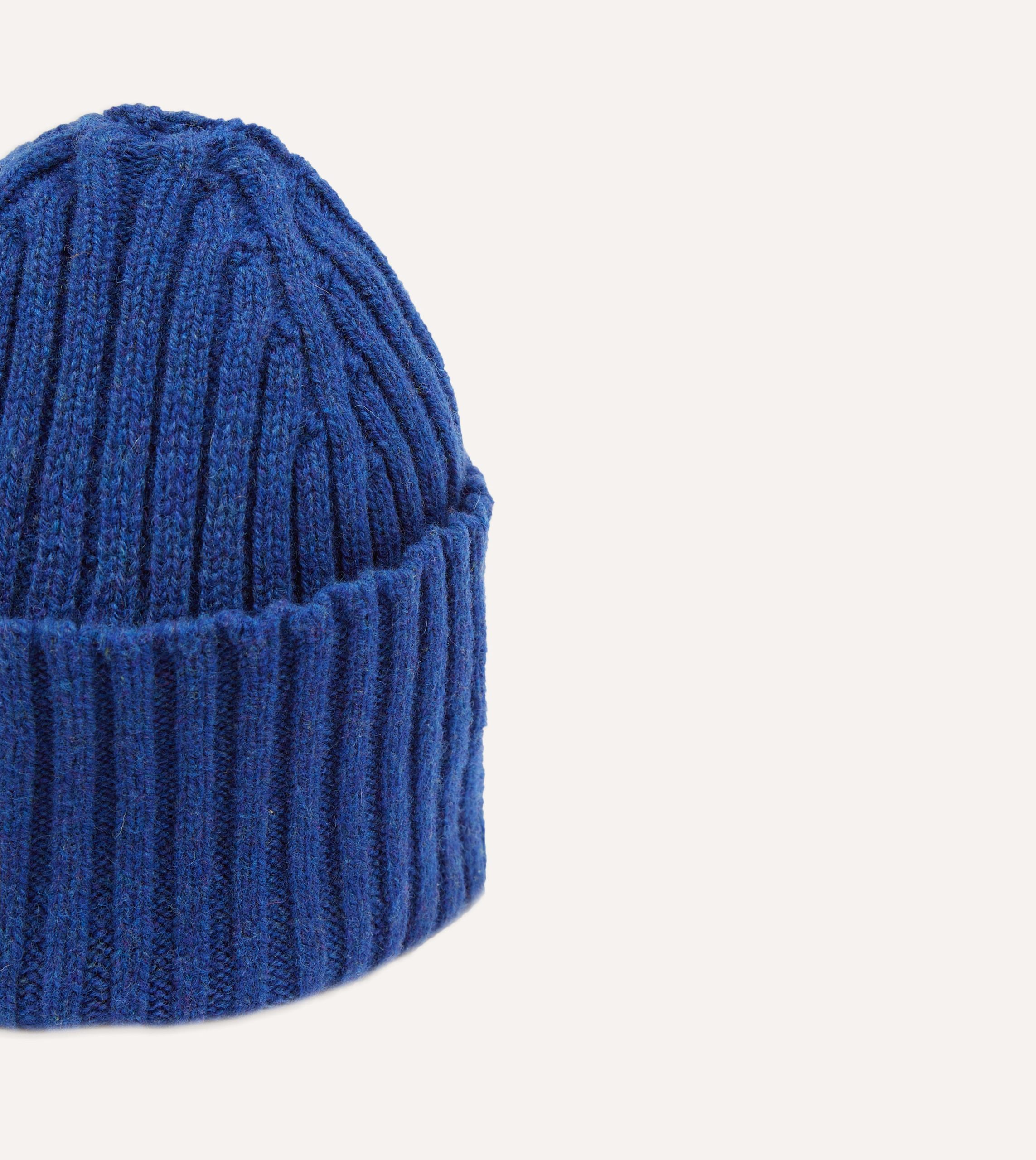 Royal Blue Lambswool Ribbed Knit Cap - Image 3