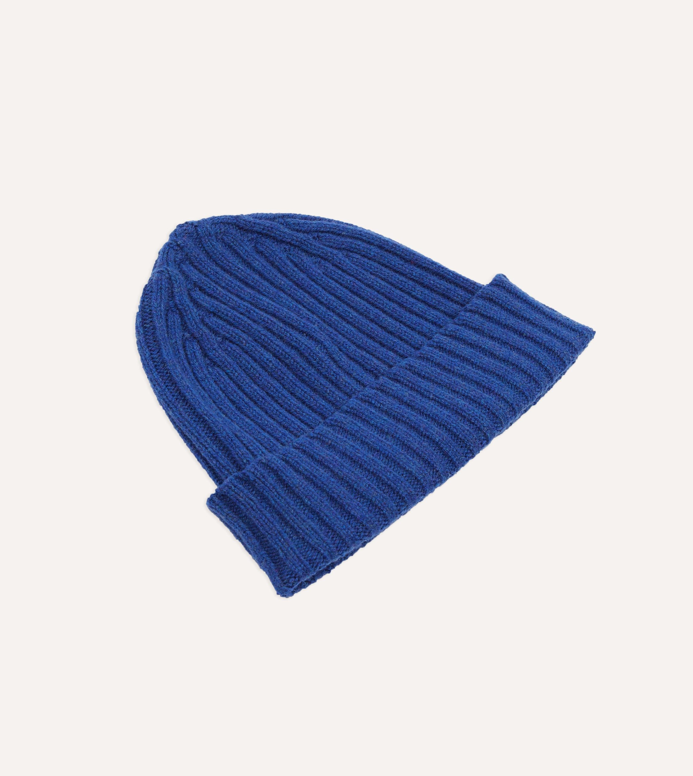 Royal Blue Lambswool Ribbed Knit Cap - Image 4