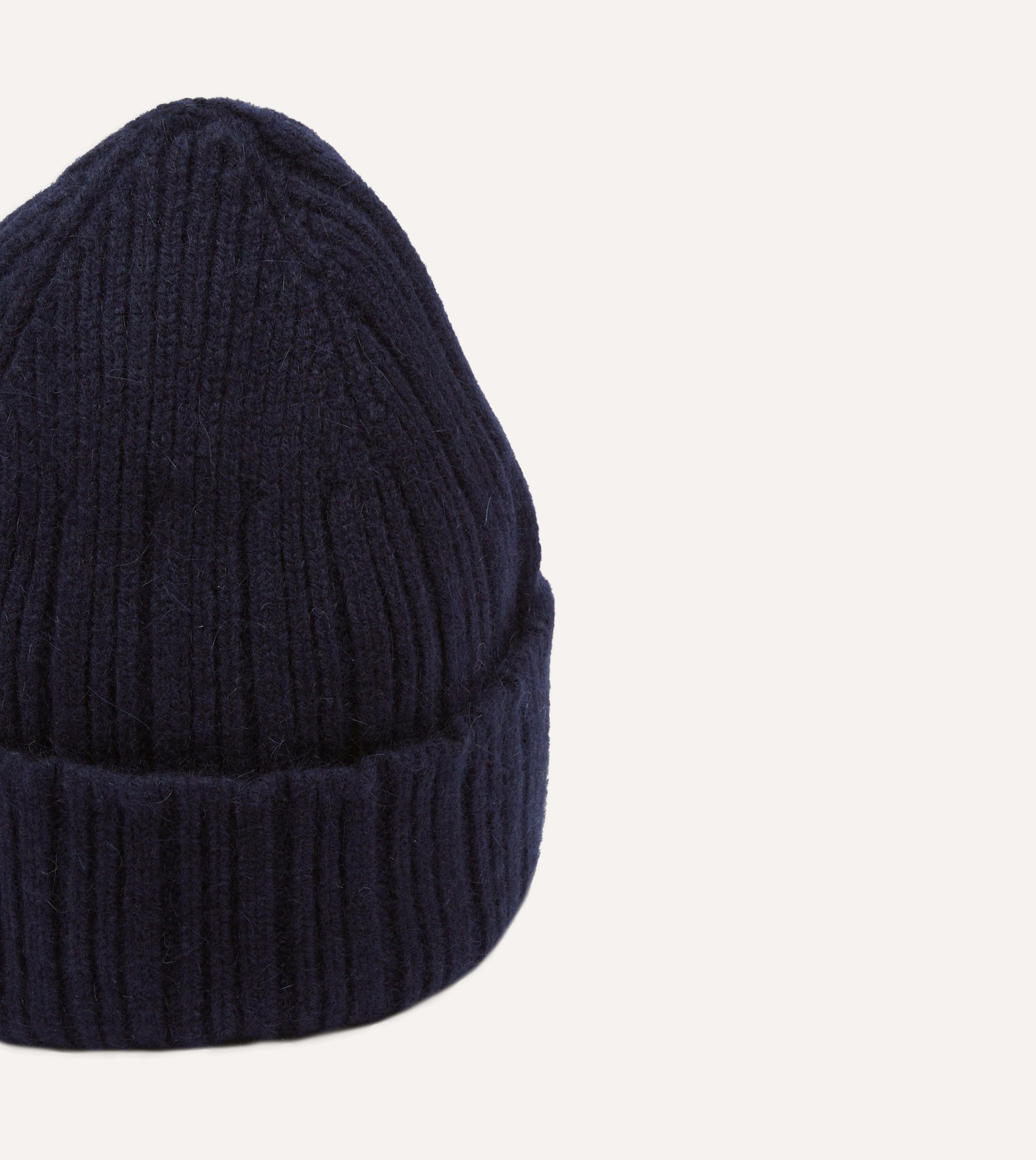 Navy Angora Lambswool Ribbed Knit Cap - Image 3