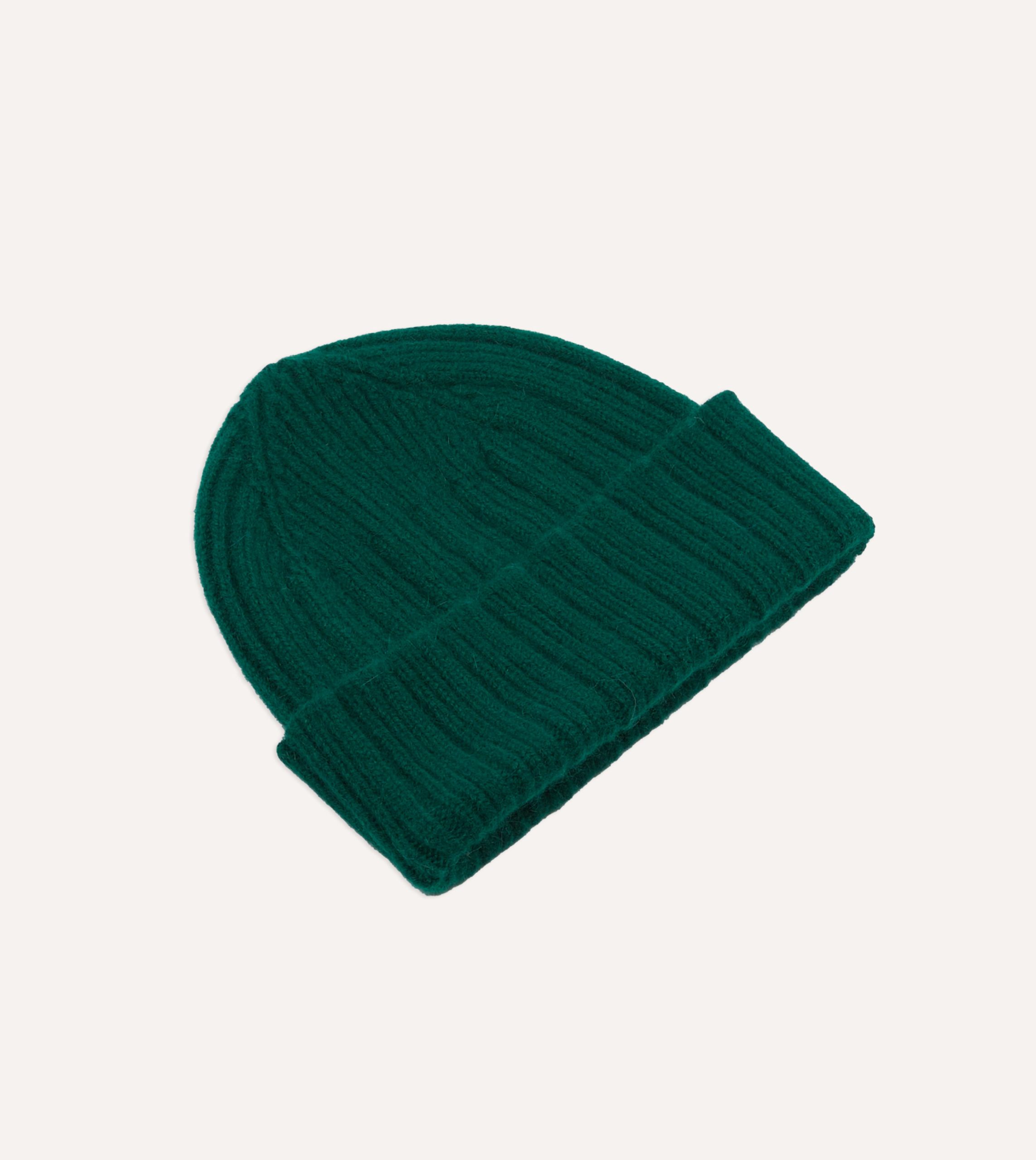 Forest Green Angora Lambswool Ribbed Knit Cap - Image 4