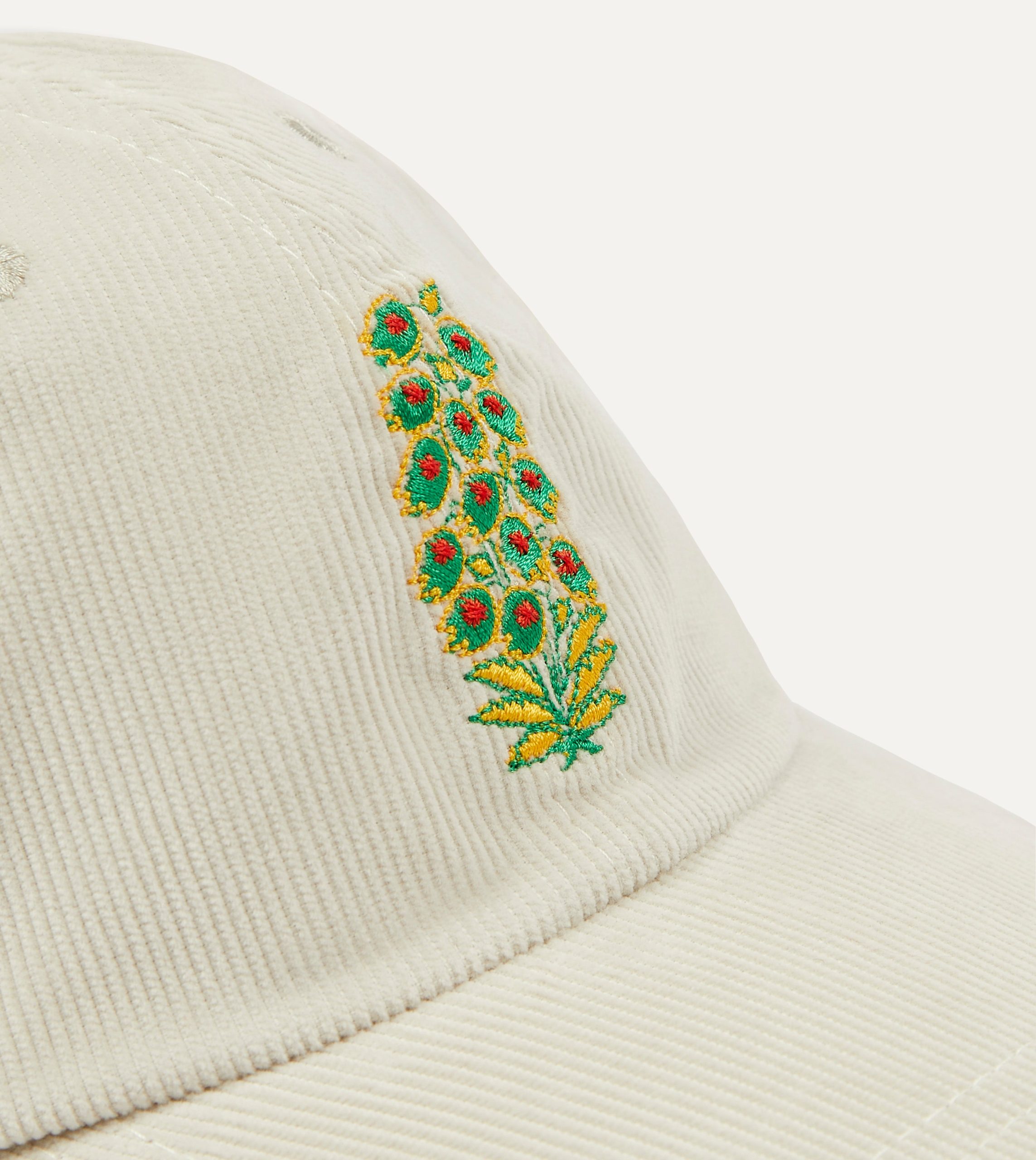 White Flowers Emblem Cotton Corduroy Baseball Cap - Image 3