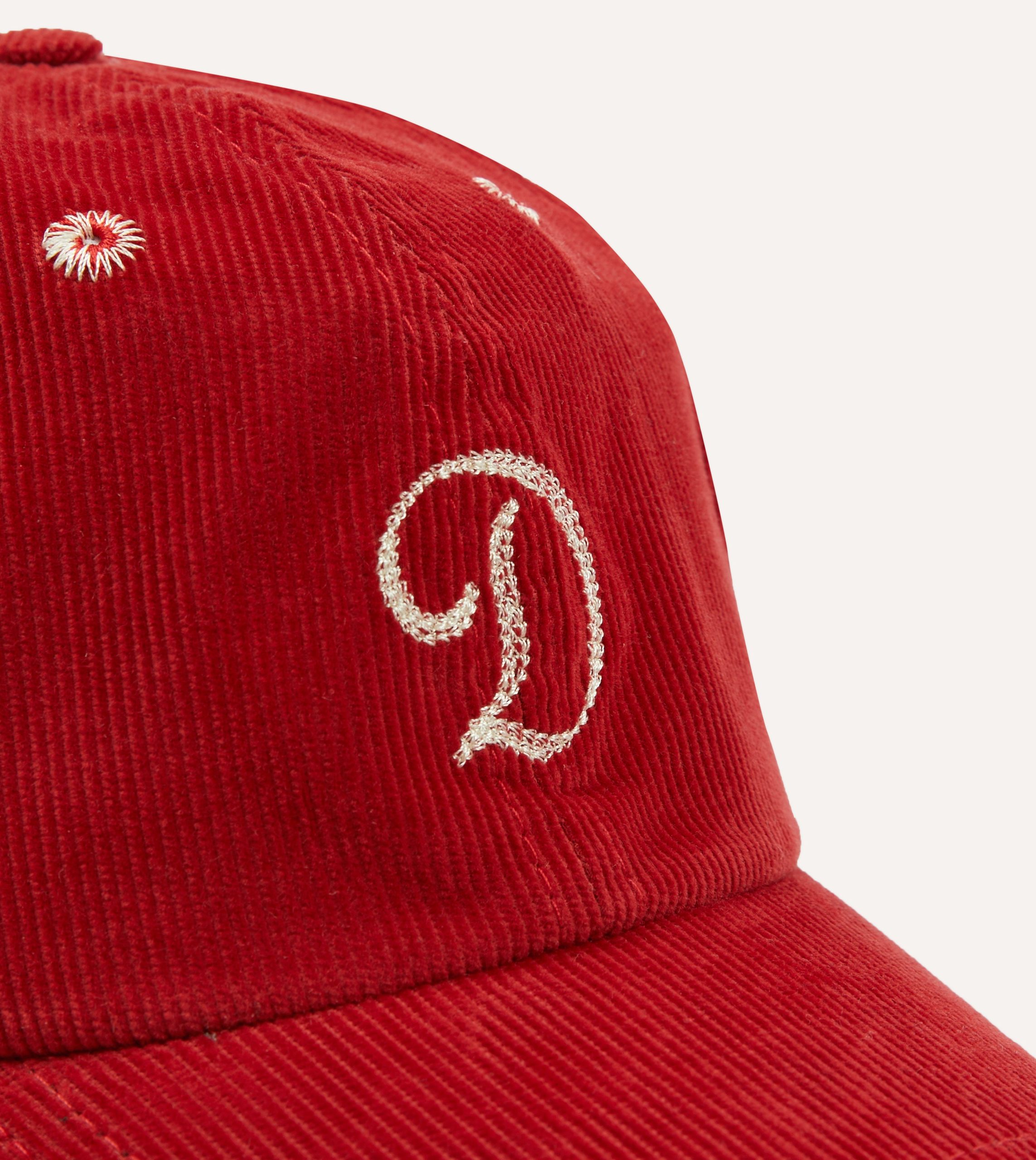Red 'D' Emblem Cotton Corduroy Baseball Cap - Image 3