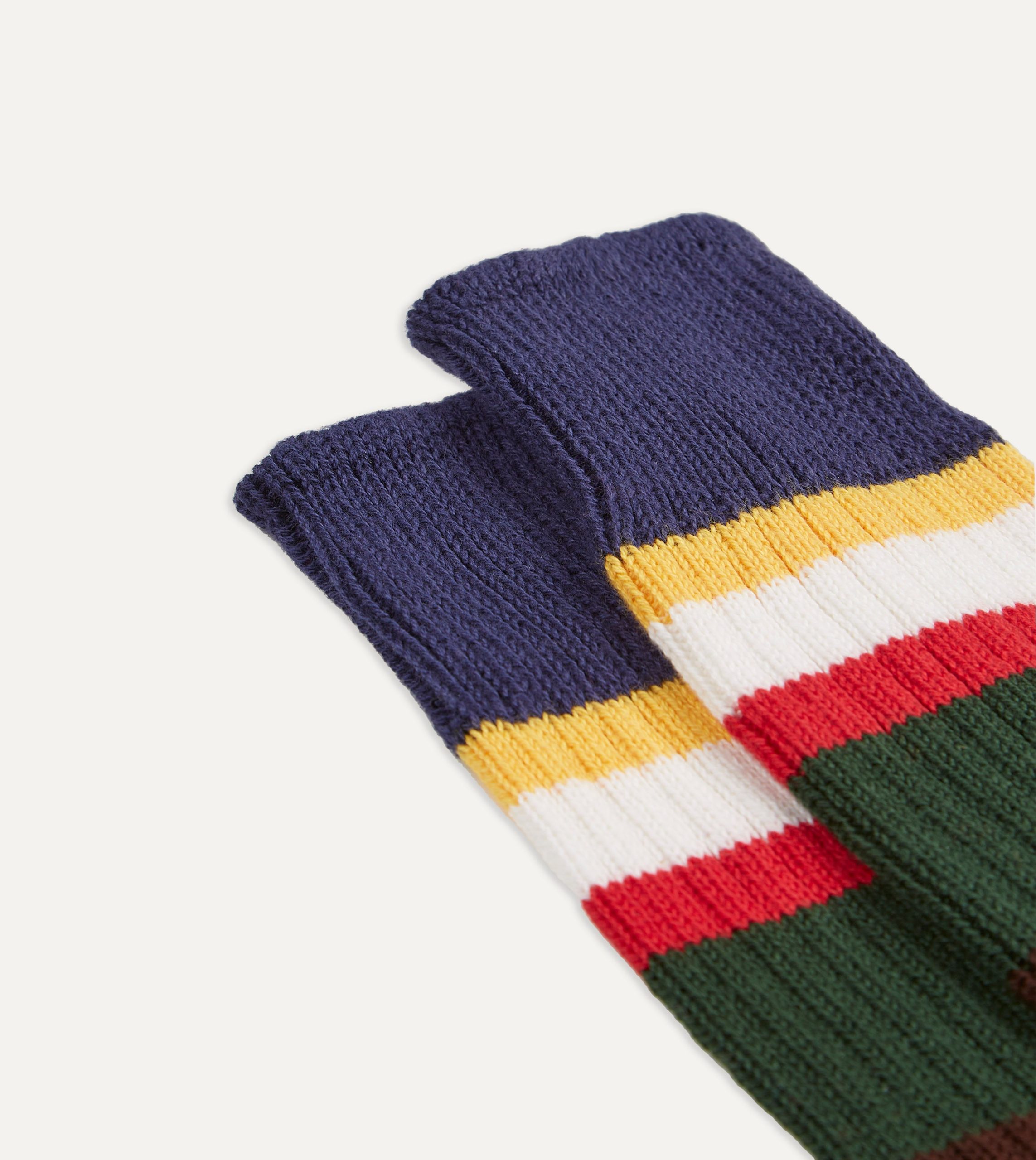 Navy and Green Cotton Striped Sports Socks - Image 3