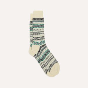 RoToTo Ecru Cotton Fair Isle Socks