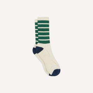Ecru and Green 6 Stripe Cotton Sports Sock