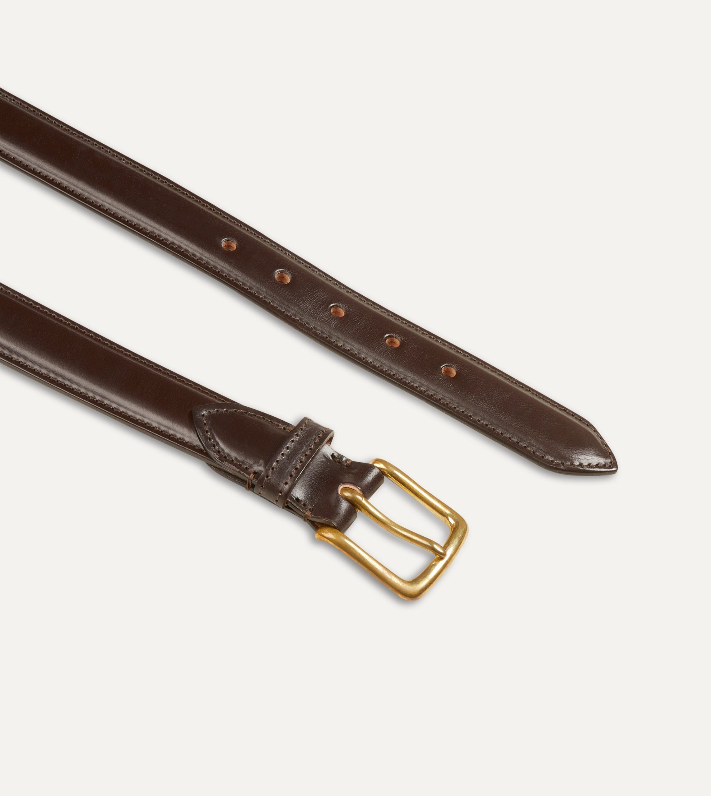 Dark Brown Fully Lined Bridle Leather Belt with Brass Buckle - Image 2
