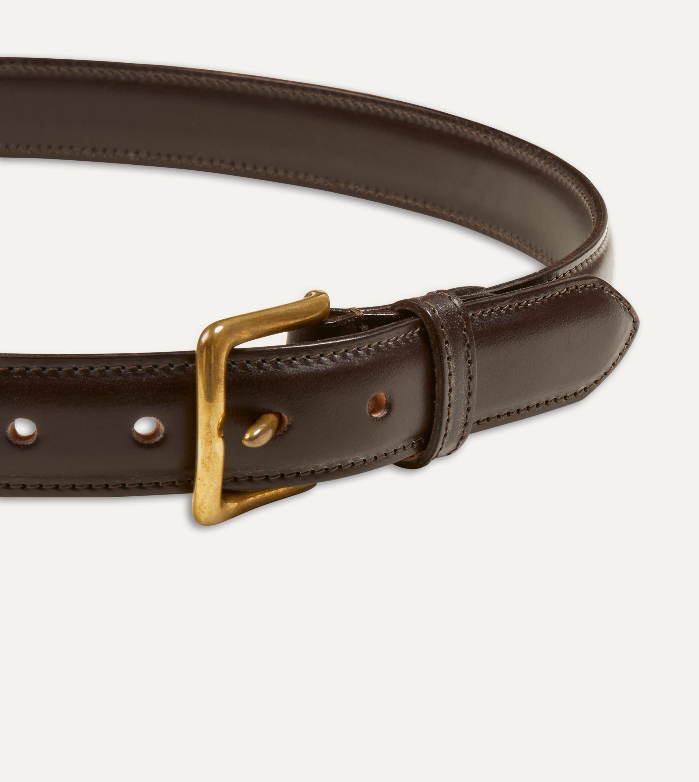 Dark Brown Fully Lined Bridle Leather Belt with Brass Buckle - Image 3