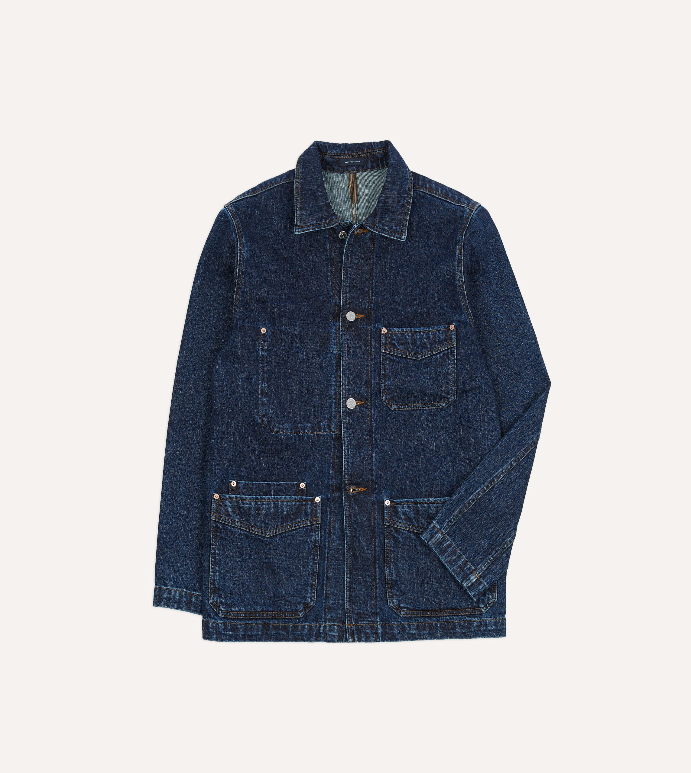Stone Wash Selvedge Denim Five-Pocket Chore Jacket