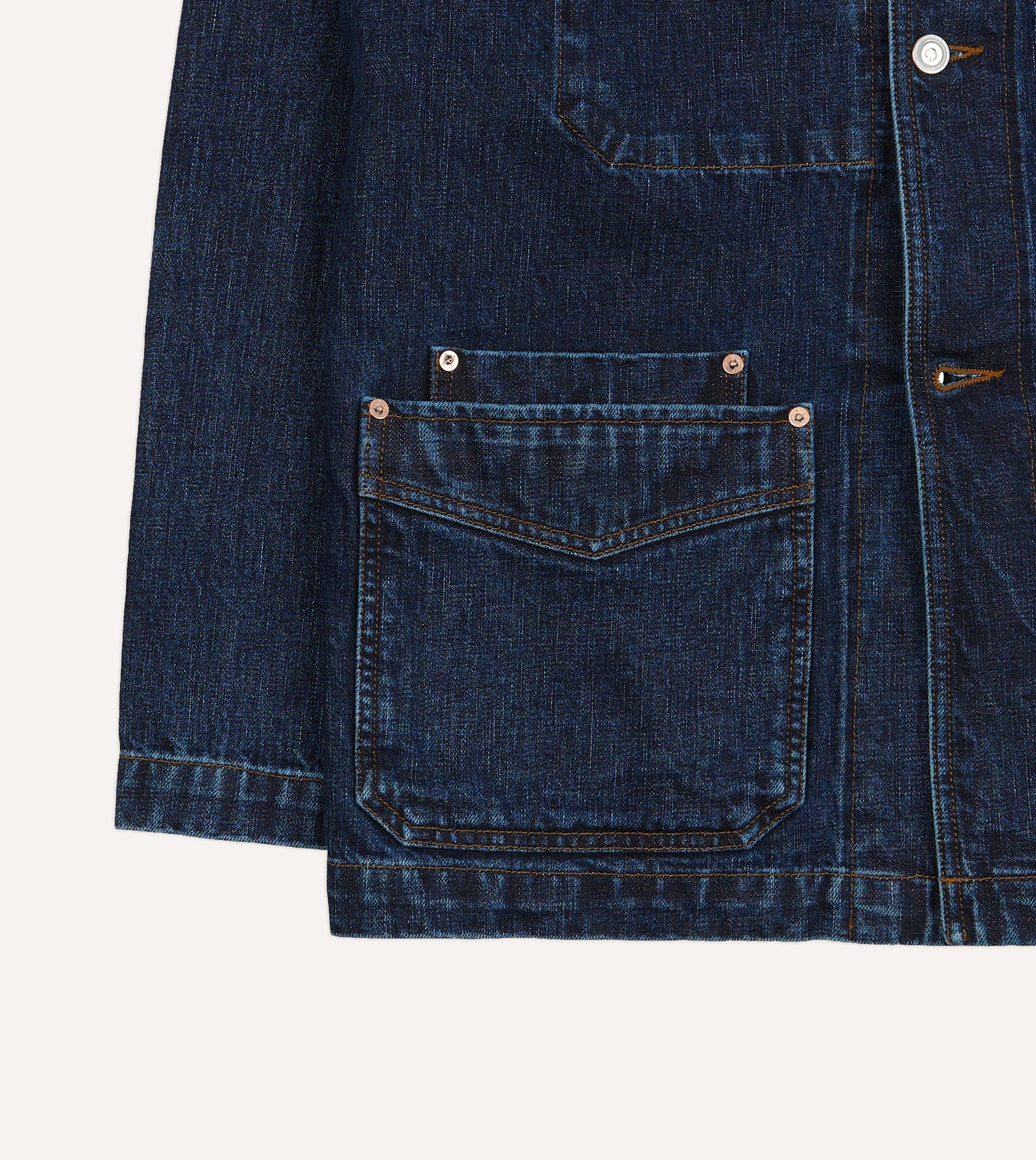 Stone Wash Selvedge Denim Five-Pocket Chore Jacket - Image 6
