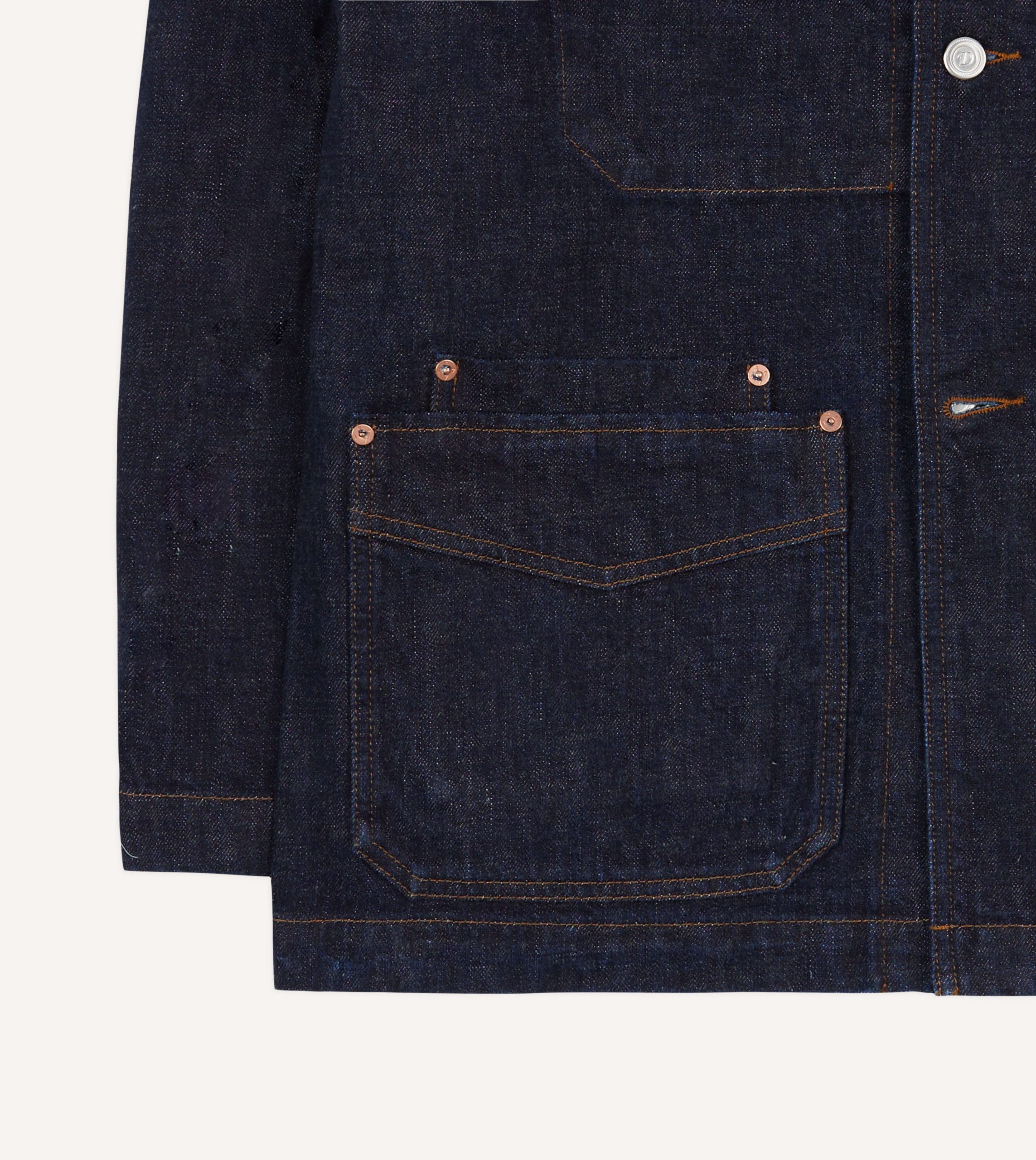 Indigo Rinse Denim Five-Pocket Chore Jacket - Image 5