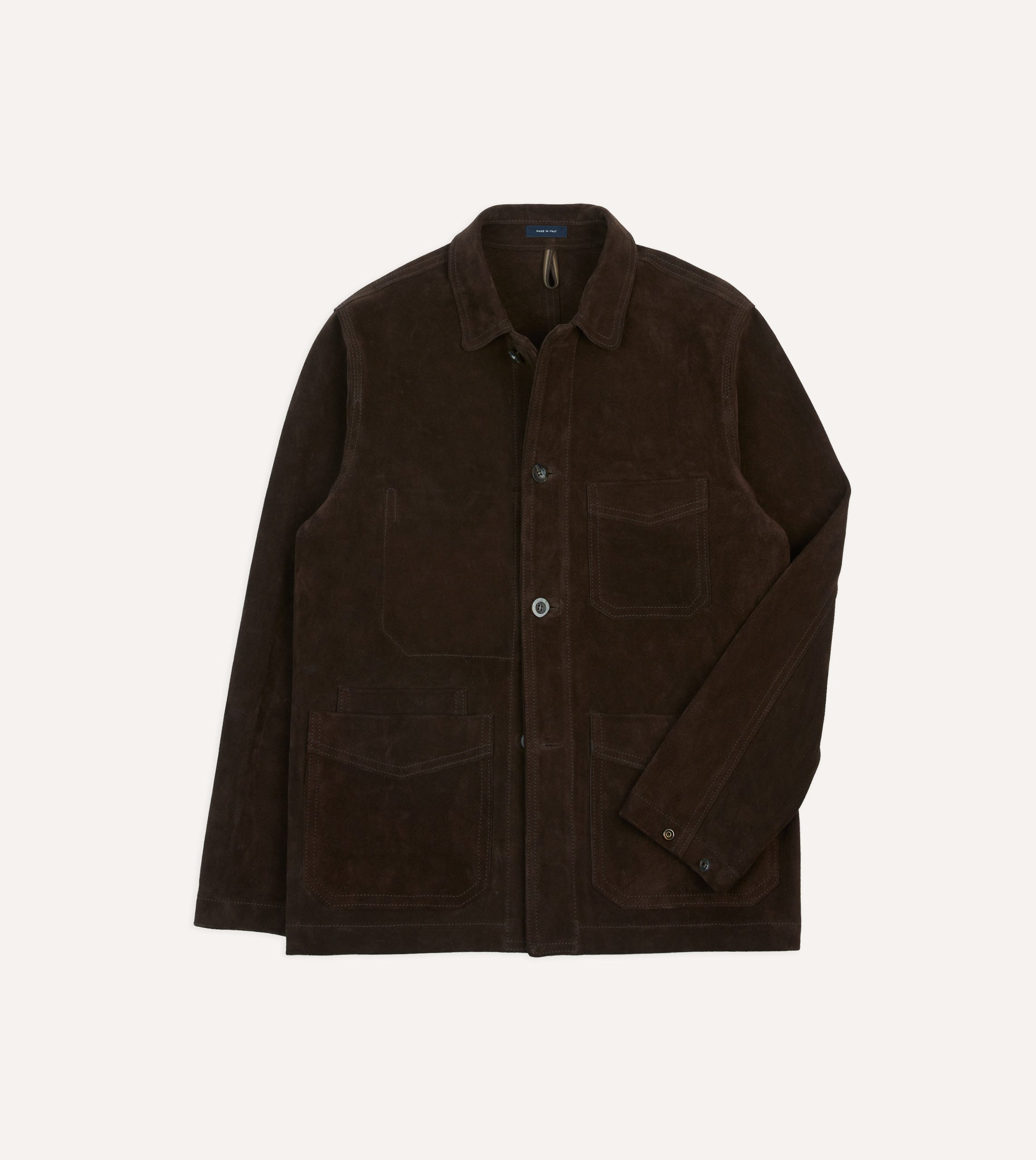 Chocolate Brown Heavyweight Suede Five-Pocket Chore Jacket