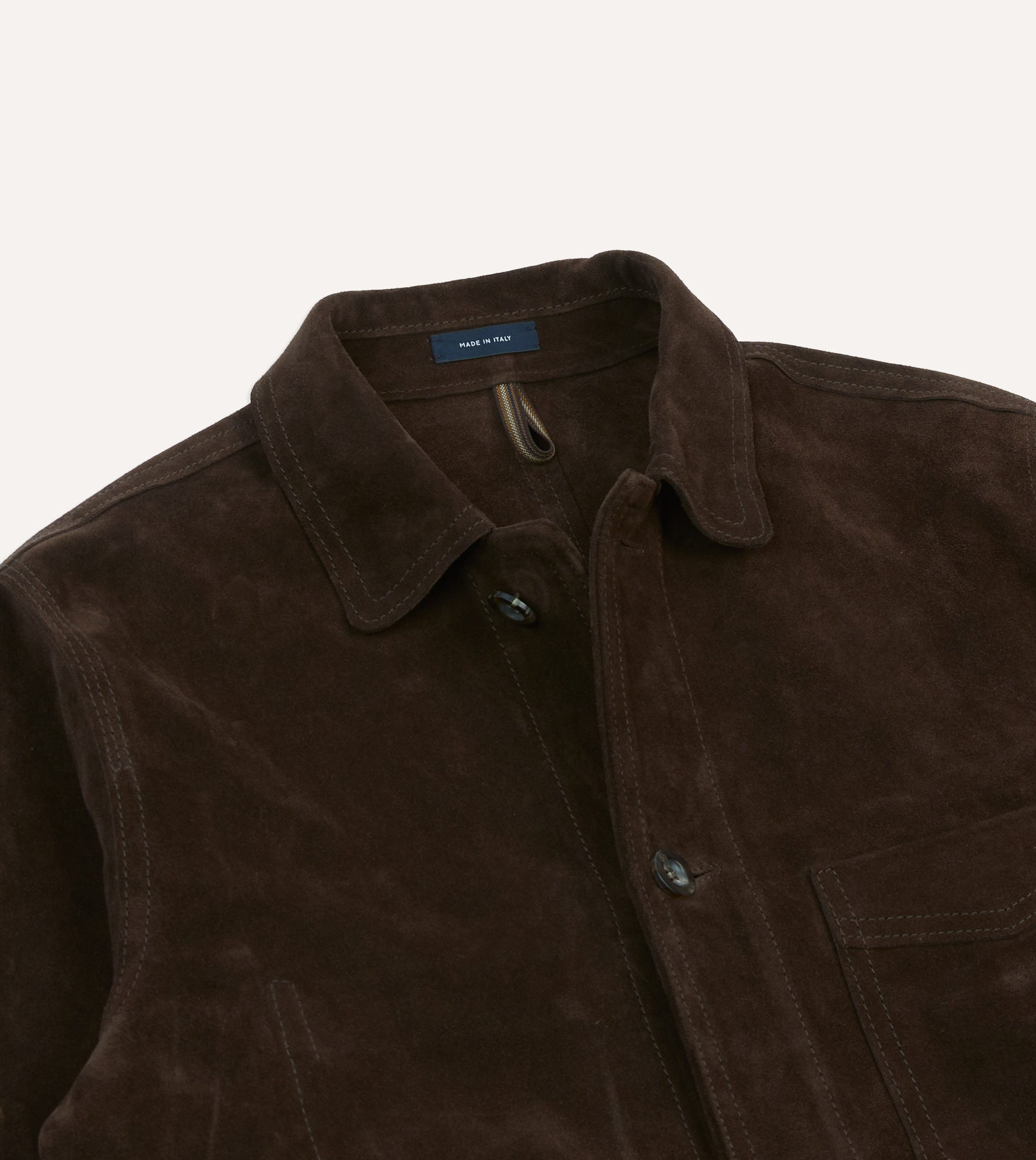 Chocolate Brown Heavyweight Suede Five-Pocket Chore Jacket - Image 3