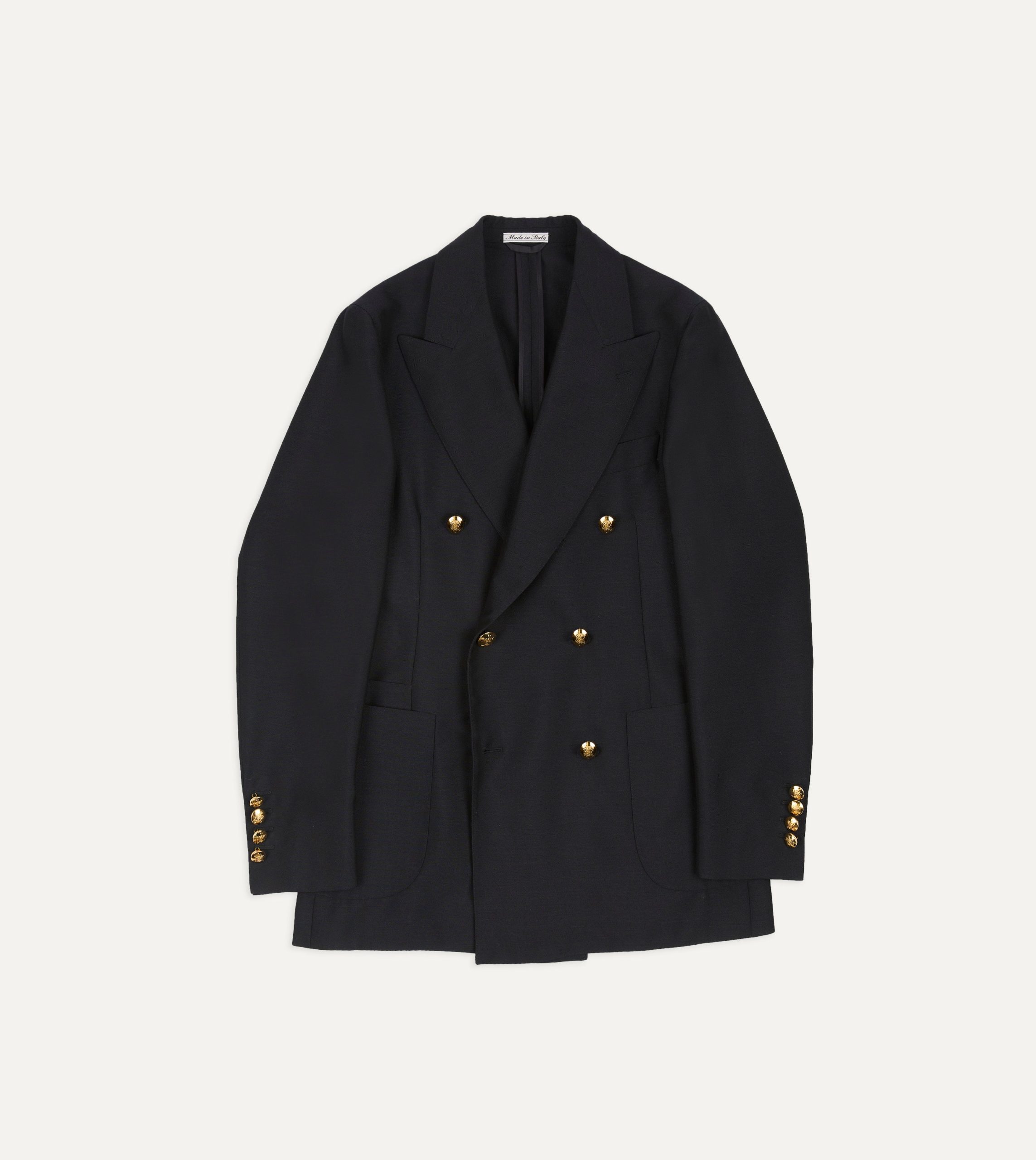 Navy Wool-Mohair Double-Breasted Travel Blazer