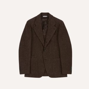 Brown Houndstooth Check Tweed Blazer