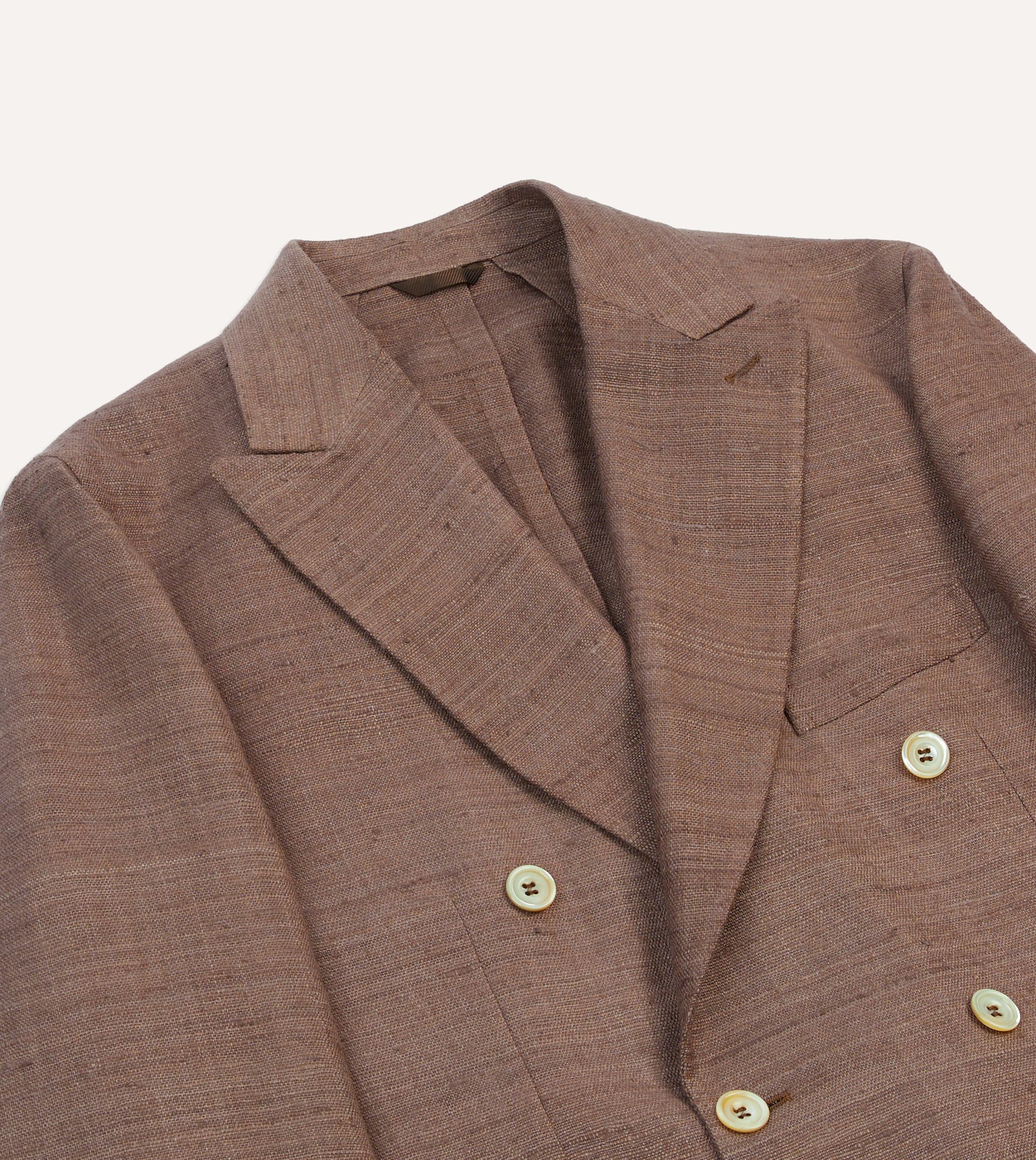 Brown Tussah Silk Double-Breasted Tailored Jacket - Image 3