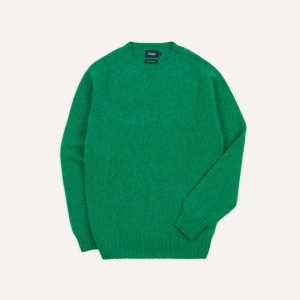 Green Brushed Shetland Crew Neck Jumper