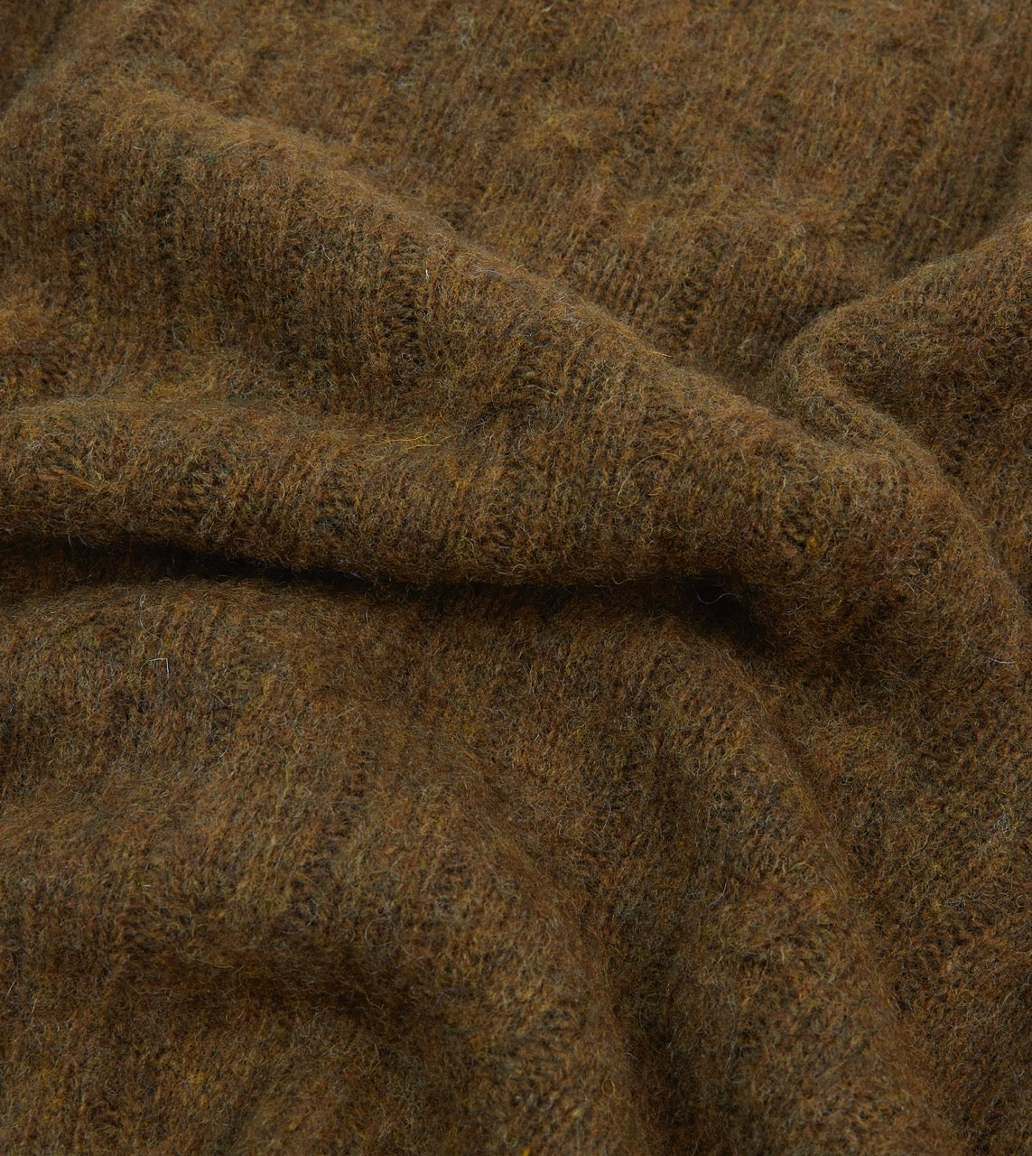 Olive Brushed Cable Knit Shetland Crew Neck Jumper - Image 2