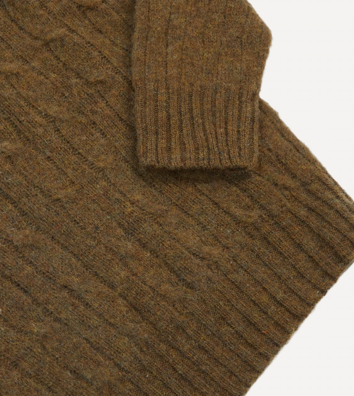 Olive Brushed Cable Knit Shetland Crew Neck Jumper - Image 4