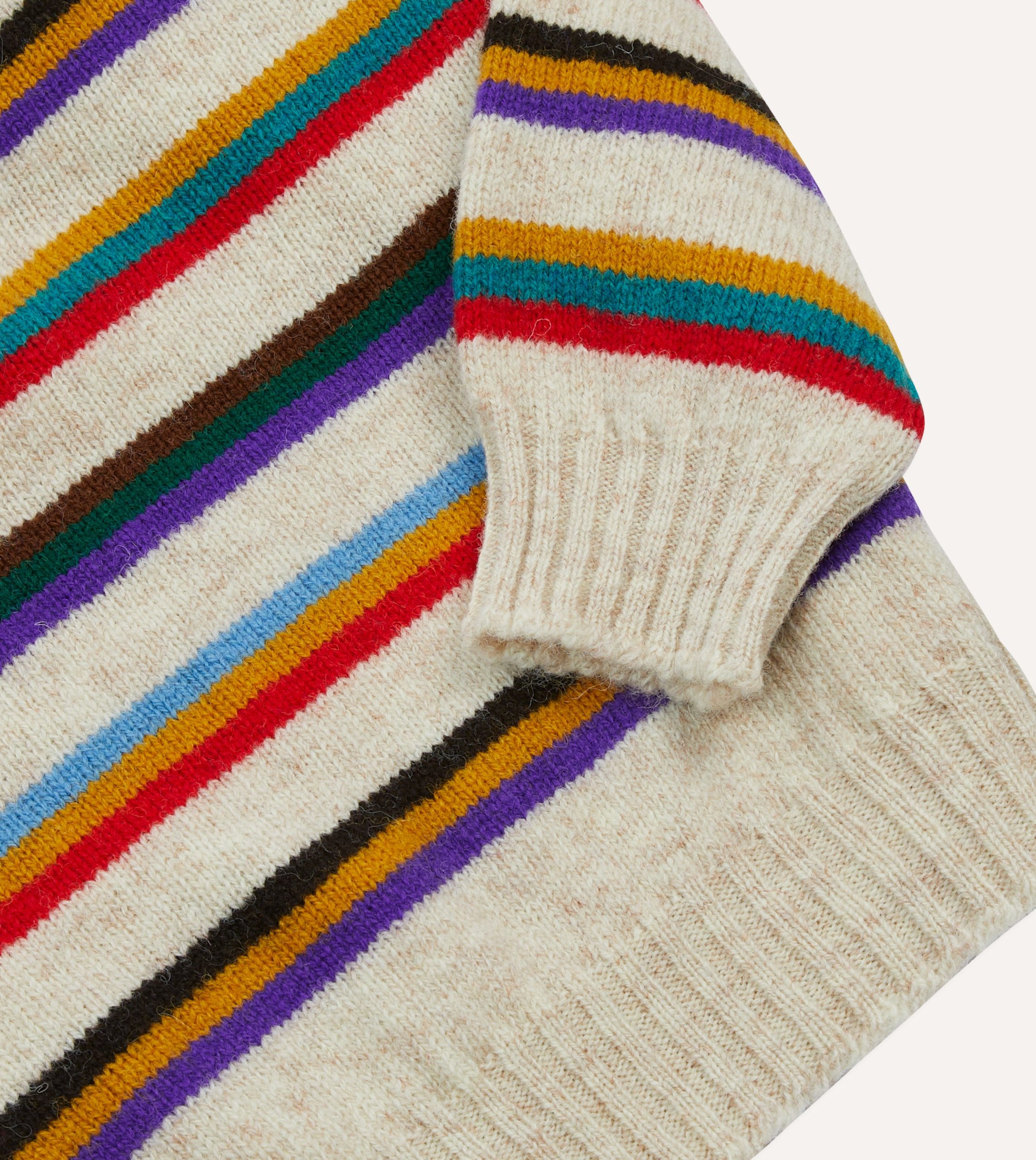 Ecru Multi Thin Stripe Brushed Shetland Crew Neck Jumper - Image 4