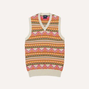Beige Cotton Cashmere Kilim Knit Vest