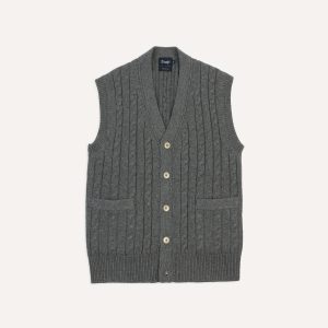 Grey Alpaca Lambswool Cable Knit Sleeveless Cardigan