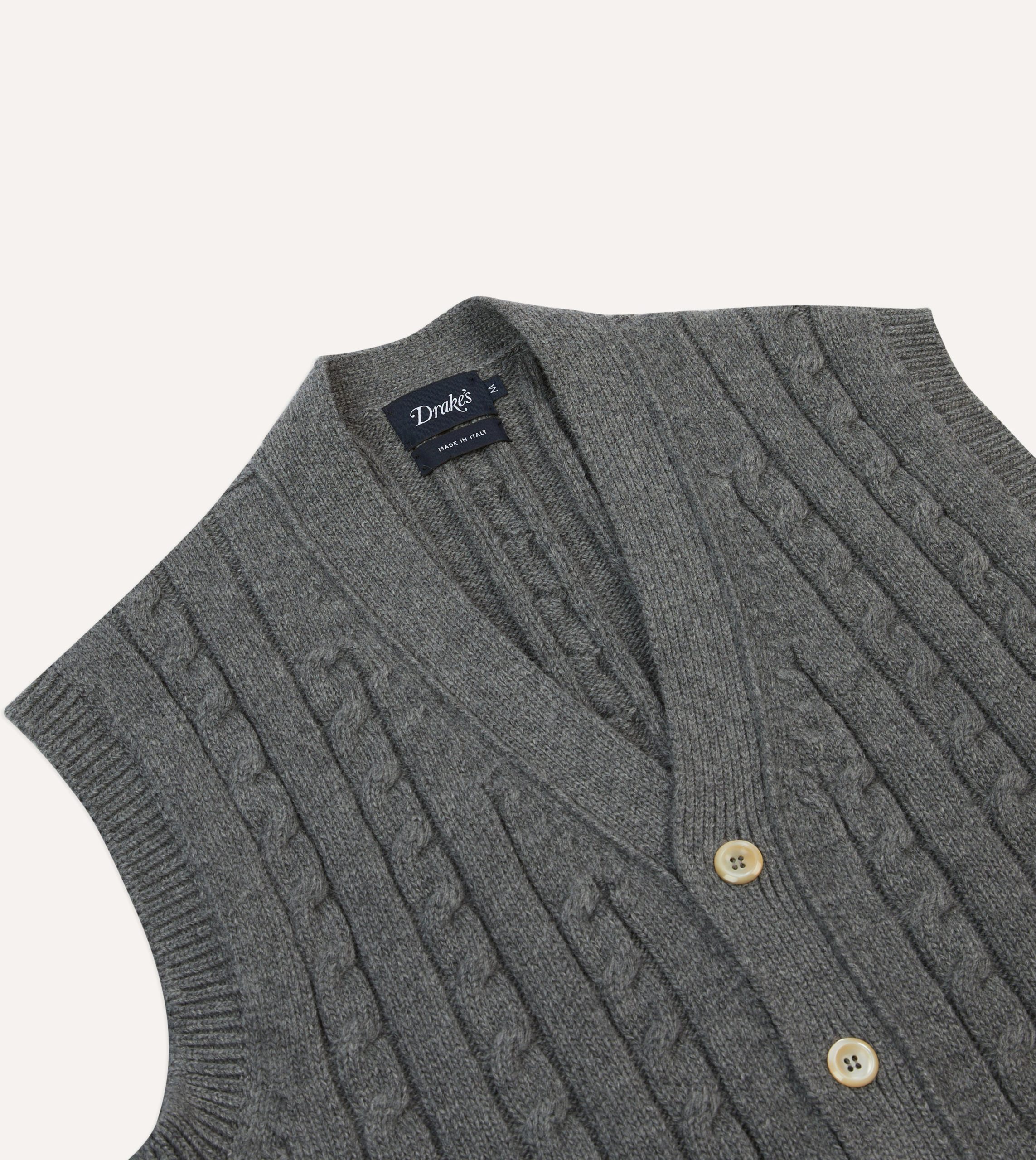Grey Alpaca Lambswool Cable Knit Sleeveless Cardigan - Image 3