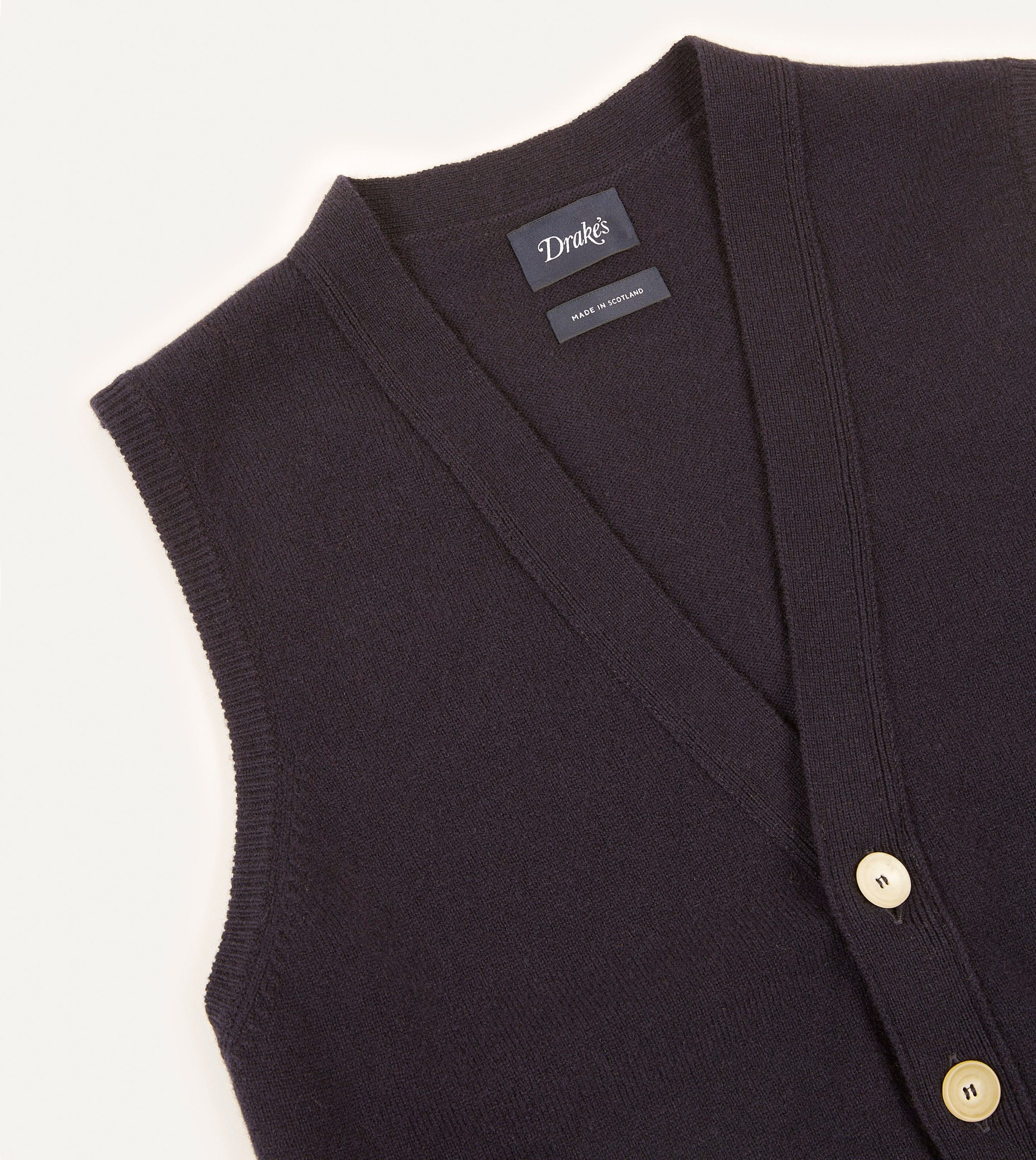 Navy Lambswool Sleeveless Cardigan - Image 3