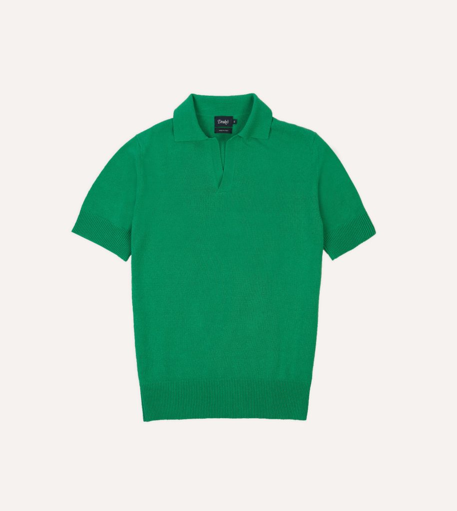 Green Knitted Silk Short-Sleeve Polo Shirt