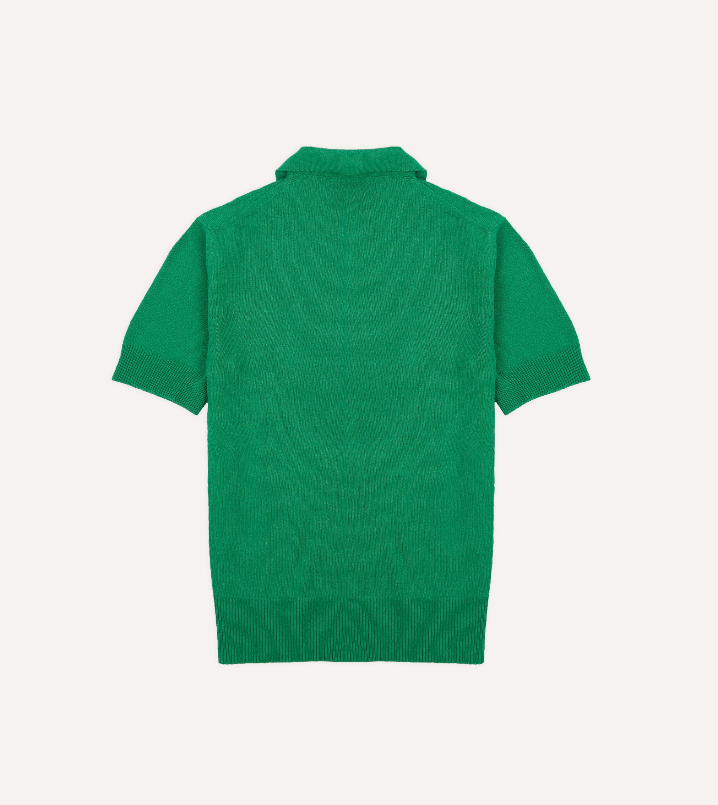 Green Knitted Silk Short-Sleeve Polo Shirt - Image 4