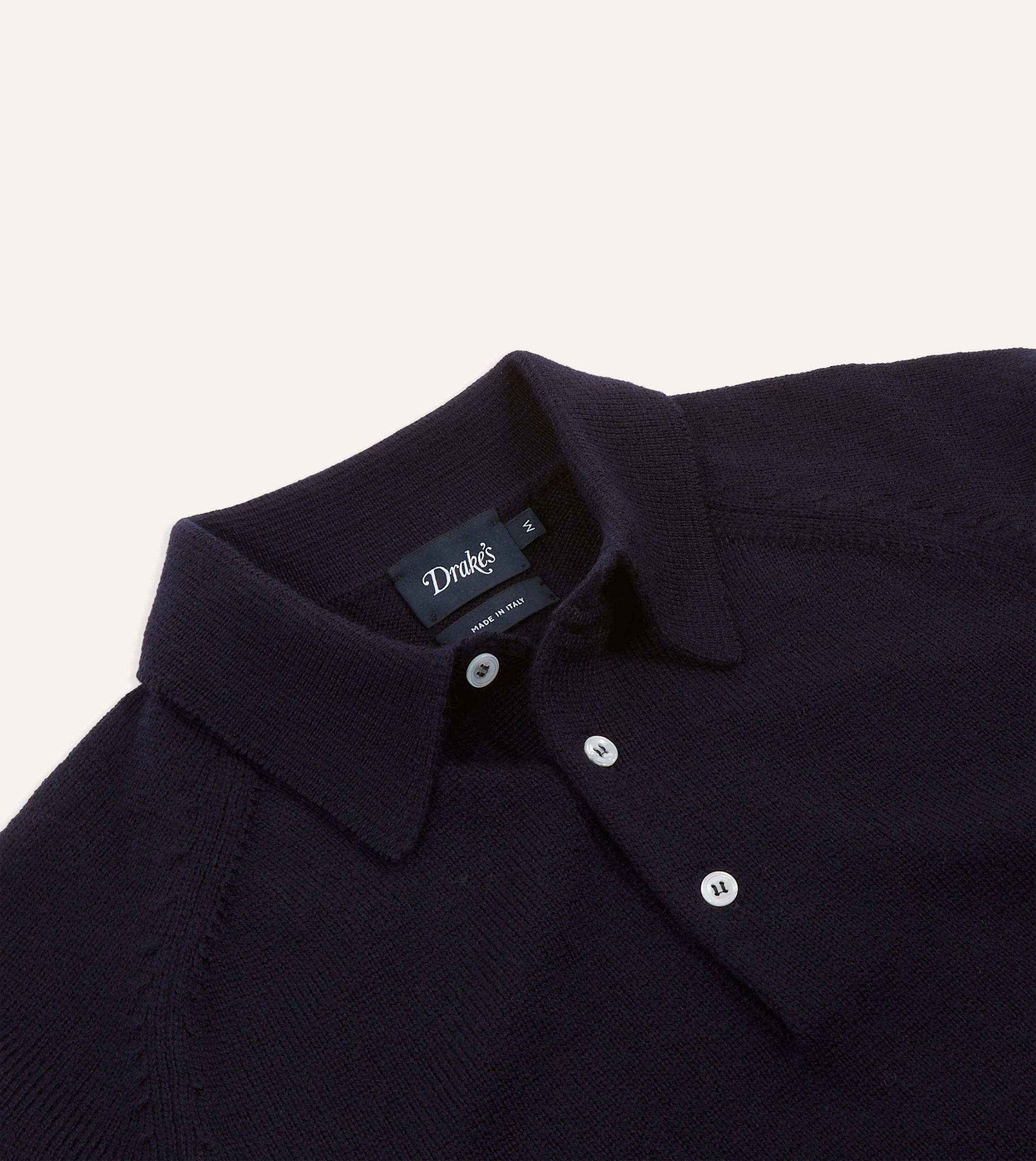 Navy Merino Wool Knitted Polo - Image 3