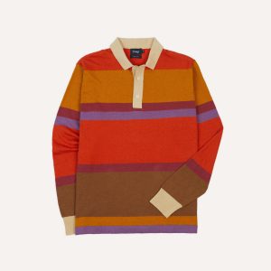 Orange. Brown and Purple Linen Cotton Knitted Rugby Shirt