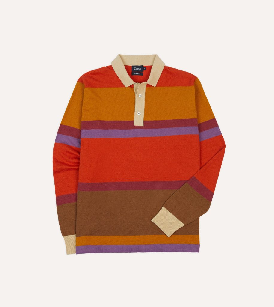 Orange. Brown and Purple Linen Cotton Knitted Rugby Shirt