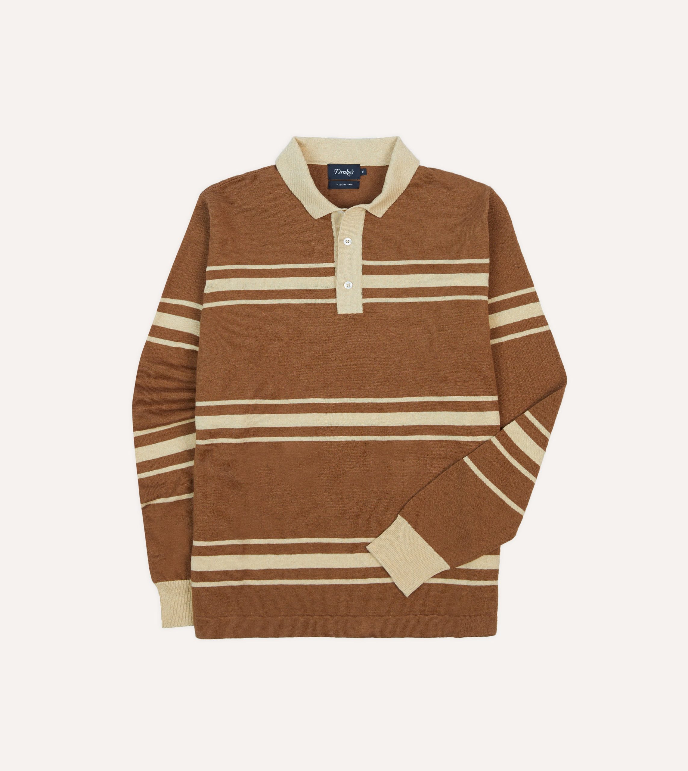 Brown and Ecru Linen Cotton Knitted Rugby Shirt