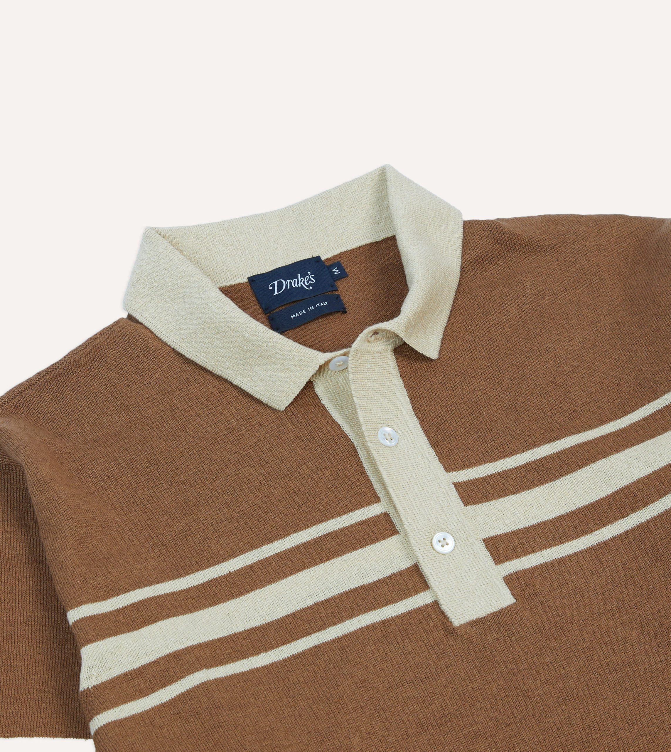 Brown and Ecru Linen Cotton Knitted Rugby Shirt - Image 3