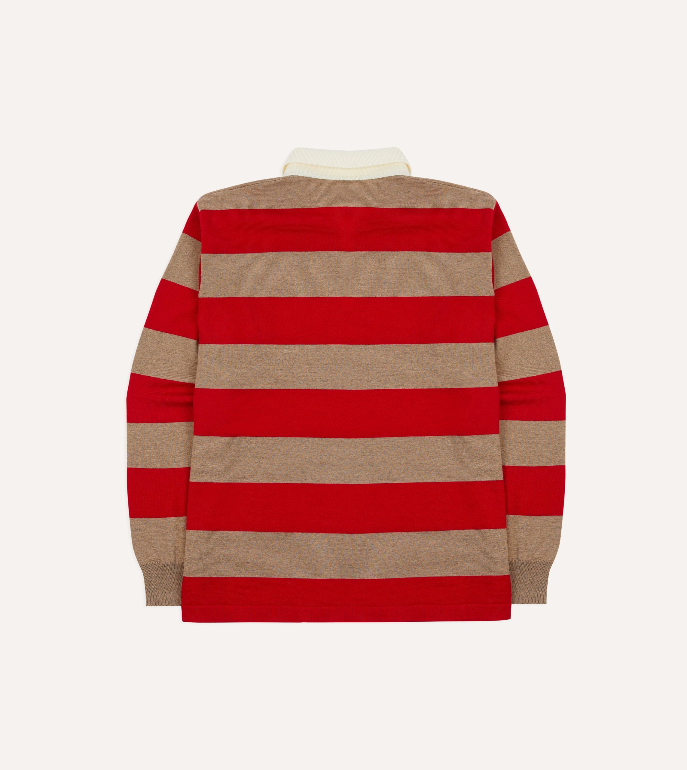 Red and Tan Block Stripe Knitted Rugby Shirt - Image 5