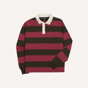 Pink and Olive Block Stripe Knitted Rugby Shirt