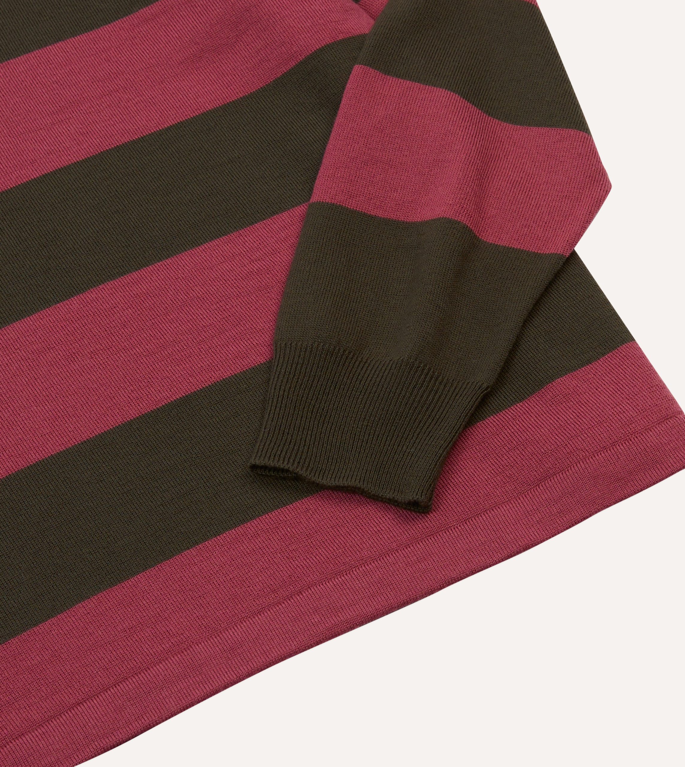 Pink and Olive Block Stripe Knitted Rugby Shirt - Image 4