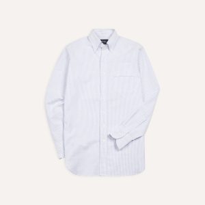 Light Blue Ticking Stripe Cotton Oxford Cloth Button-Down Shirt
