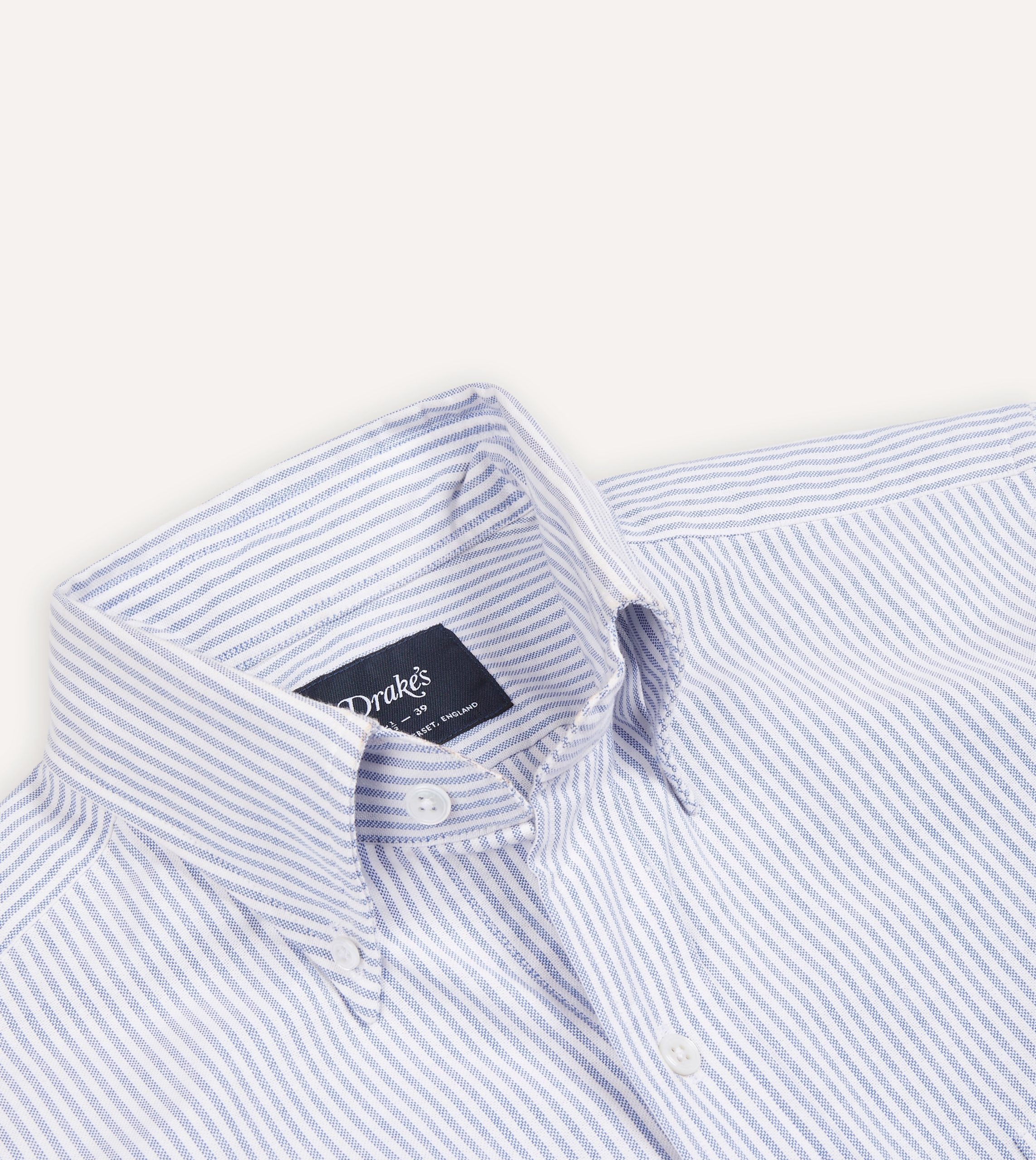 Blue Ticking Stripe Cotton Oxford Cloth Button-Down Shirt - Image 3