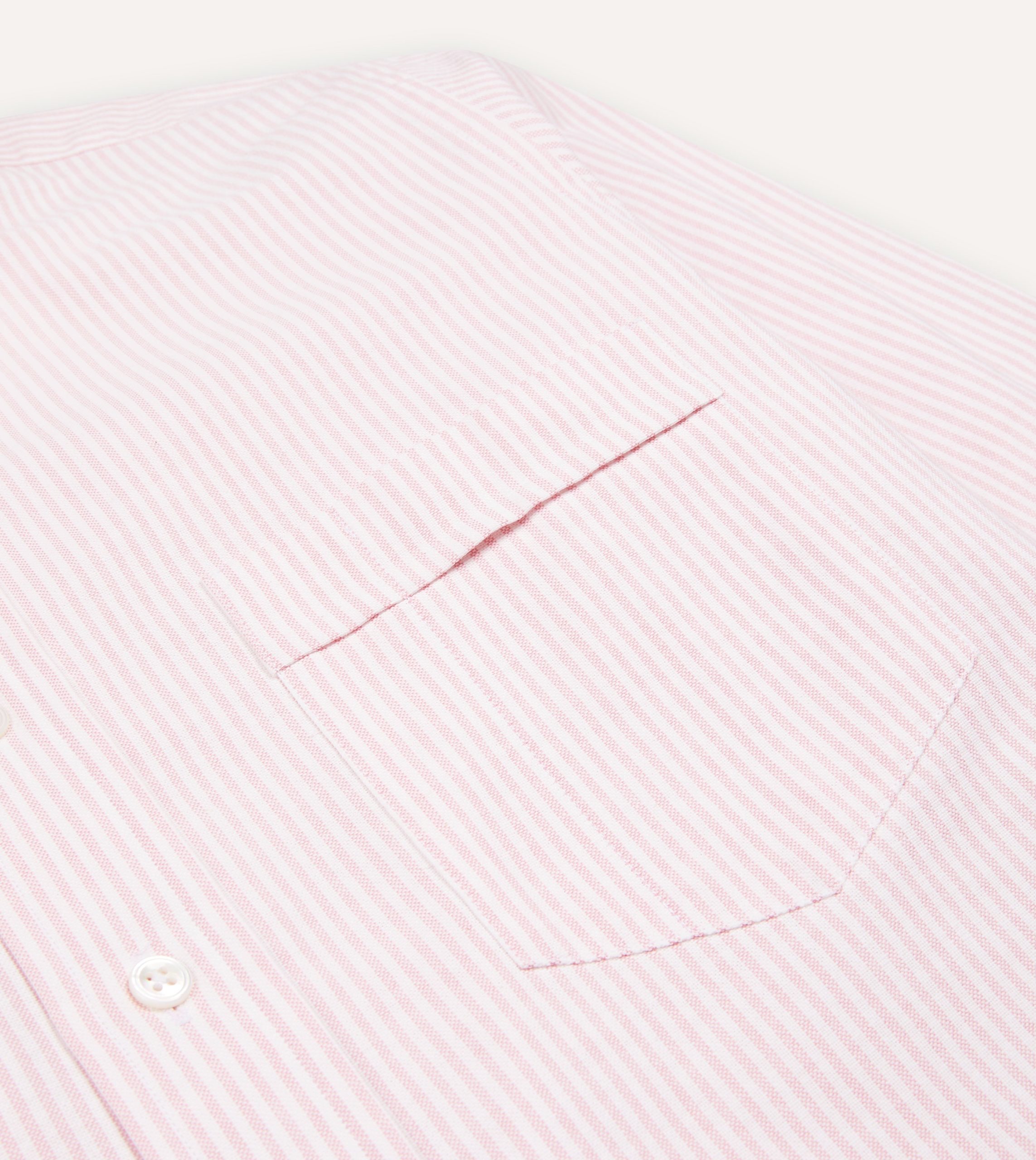 Pale Pink Ticking Stripe Cotton Oxford Cloth Button-Down Shirt - Image 4