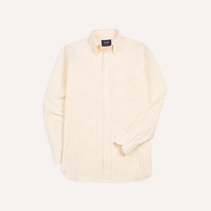 Yellow Ticking Stripe Cotton Oxford Cloth Button-Down Shirt