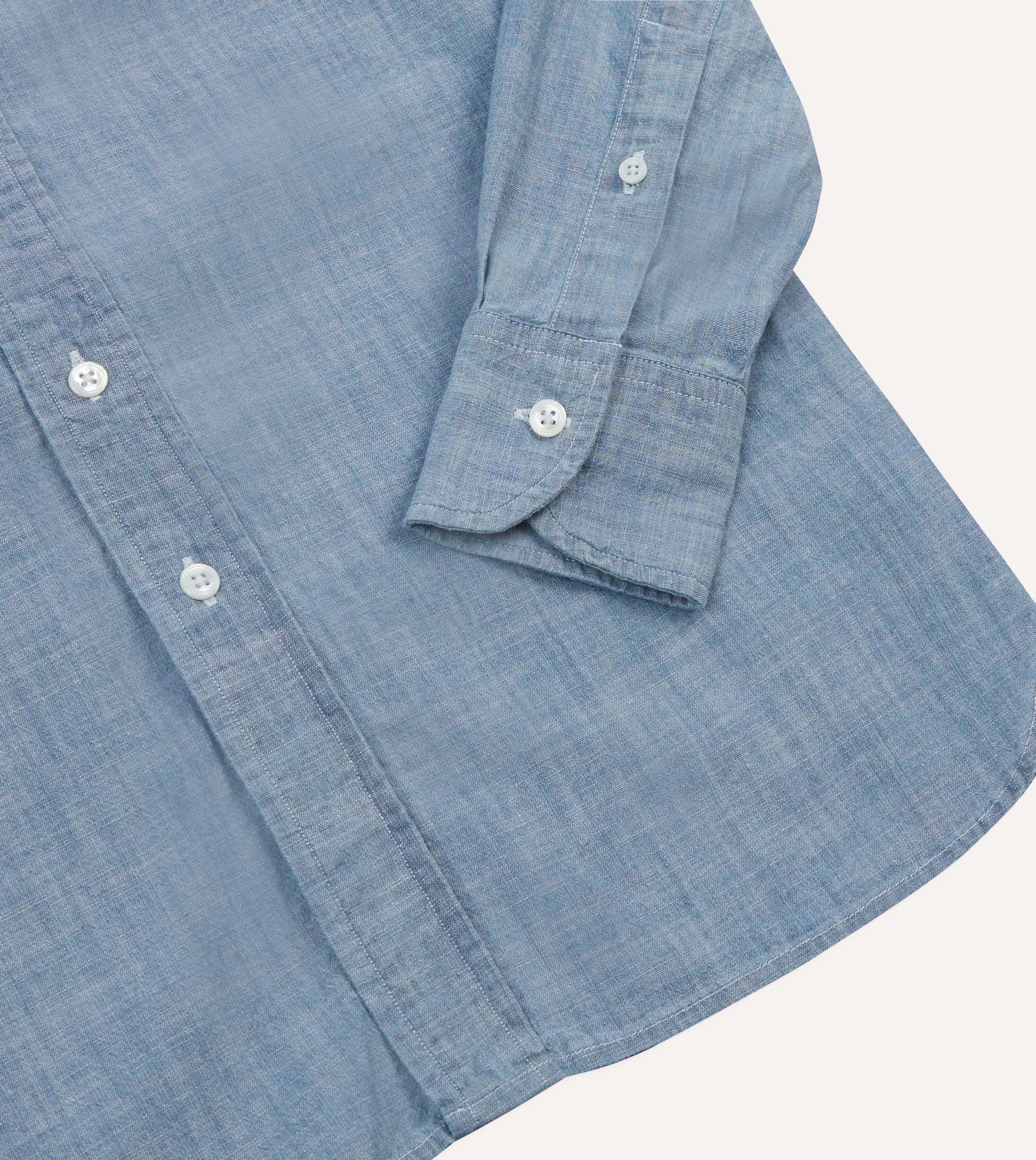 Light Blue Cotton Chambray Button-Down Shirt - Image 5
