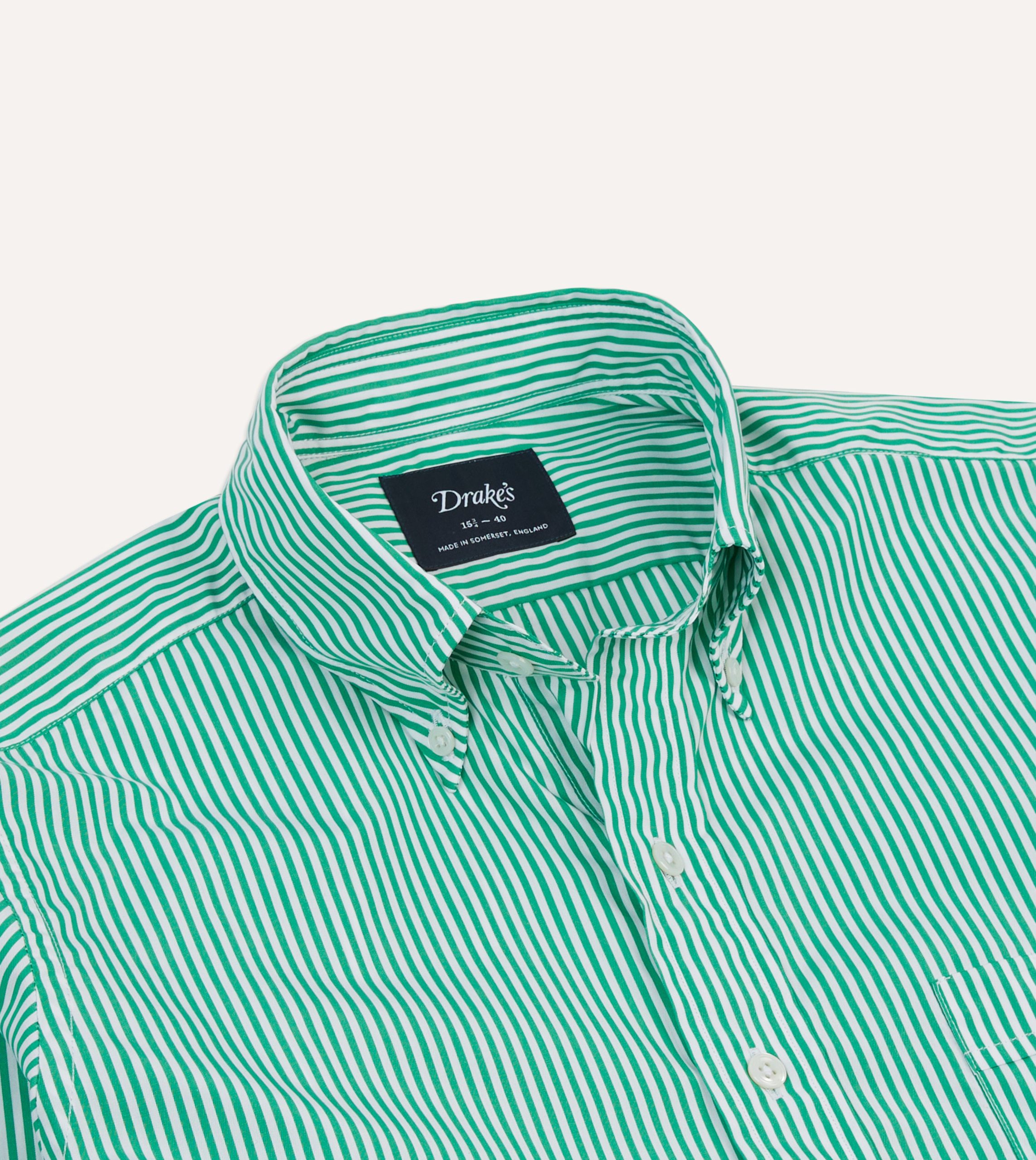 Green Narrow Stripe Cotton Poplin Button-Down Shirt - Image 3