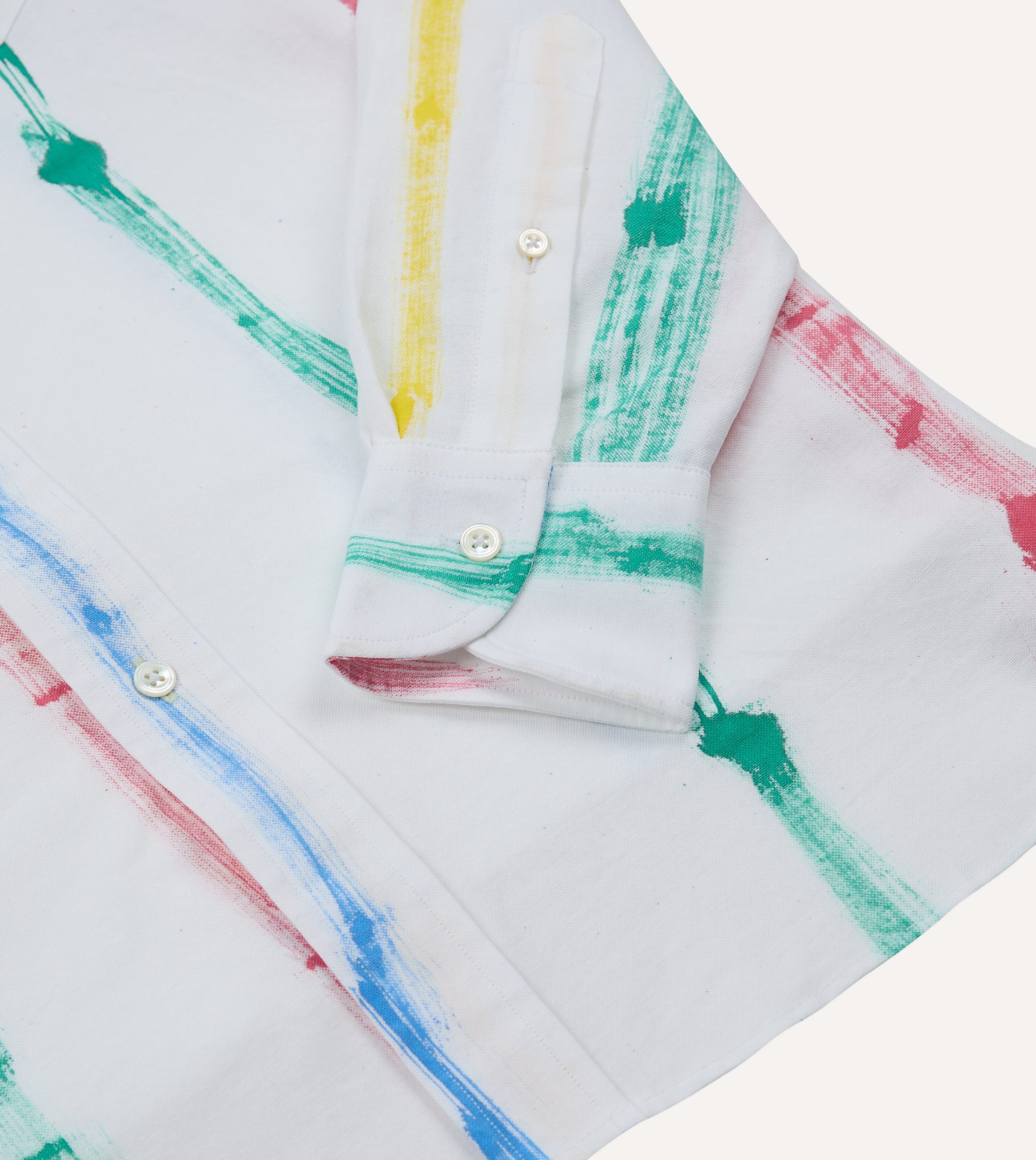 Michael McGregor for Drake's Hand-Painted Stripe Cotton Oxford Cloth Button-Down Shirt - Image 4