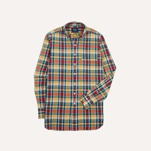 Yellow. Red and Blue Madras Check Cotton Button-Down Shirt