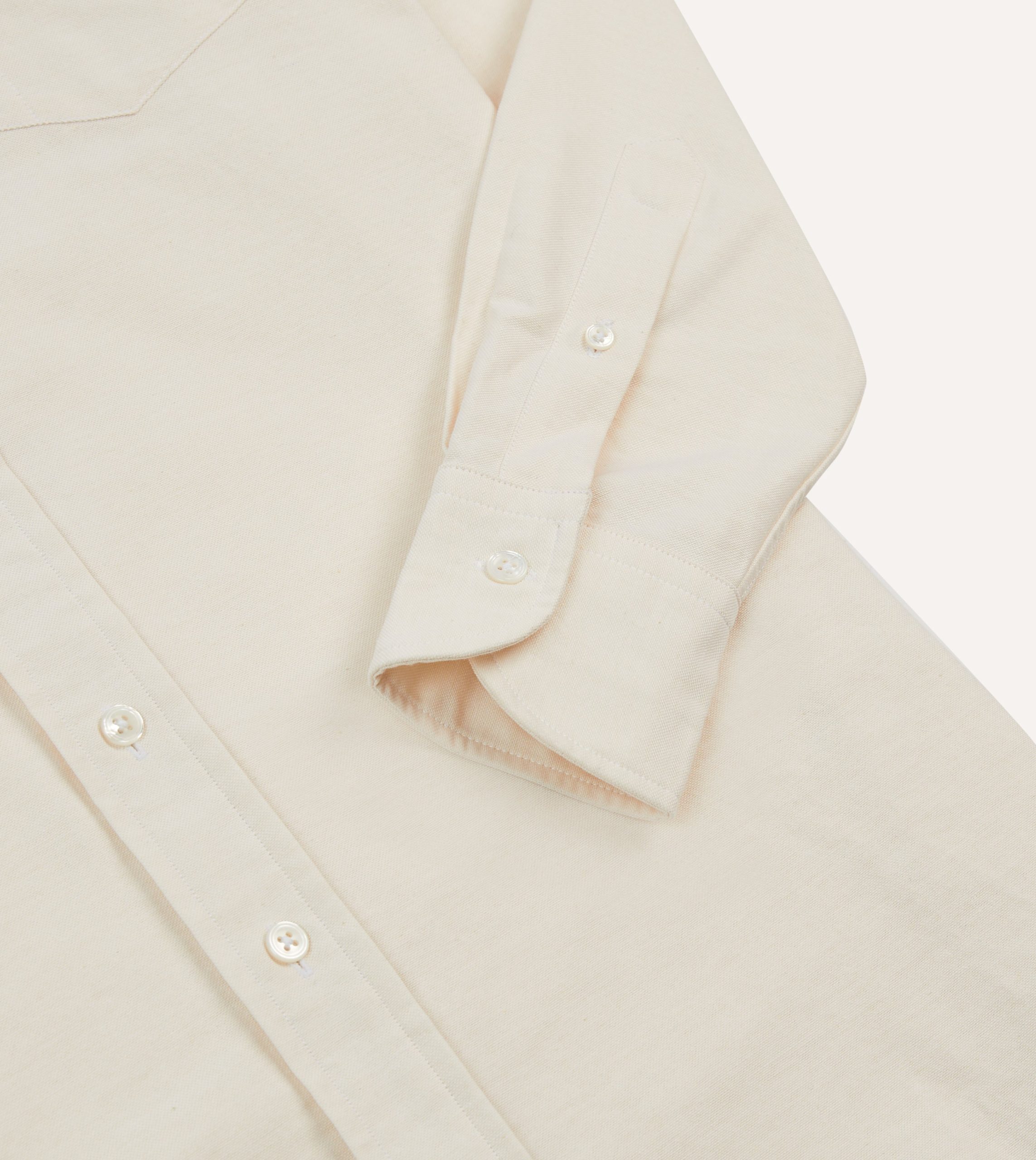 Cream Cotton Oxford Cloth Long Point Collar Shirt - Image 5