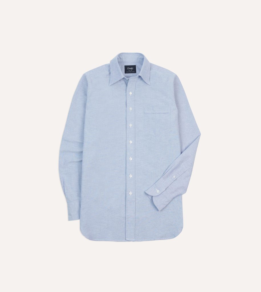 Blue Cotton Oxford Cloth Long Point Collar Shirt