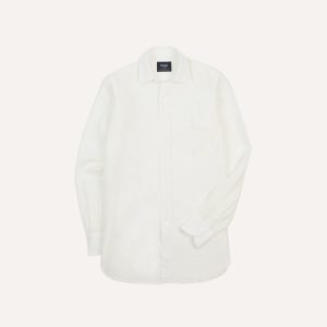 Ecru Linen Long Point Collar Shirt